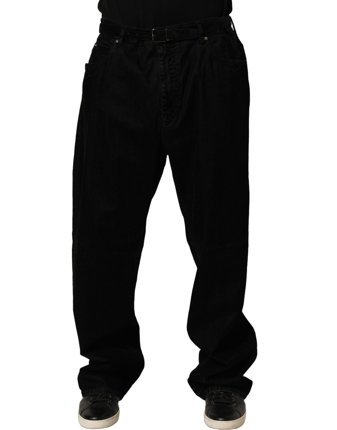 Black Cotton Relaxed Wide Leg Men Denim Jeans
