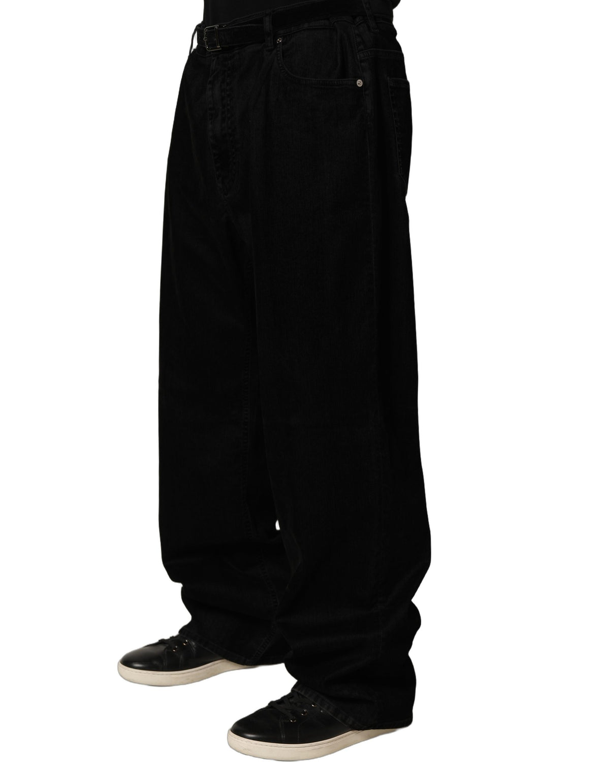 Black Cotton Relaxed Wide Leg Men Denim Jeans