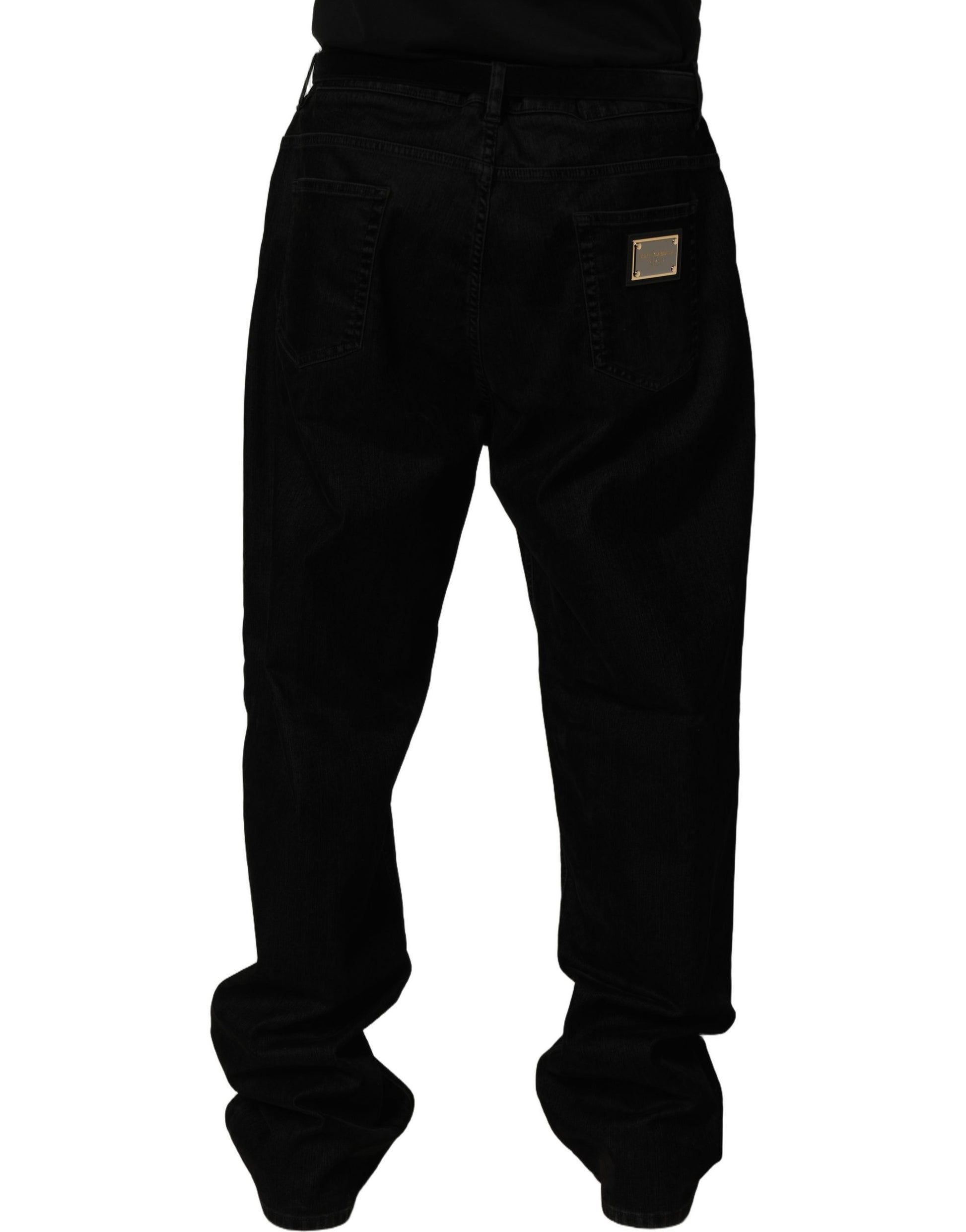 Black Cotton Relaxed Wide Leg Men Denim Jeans