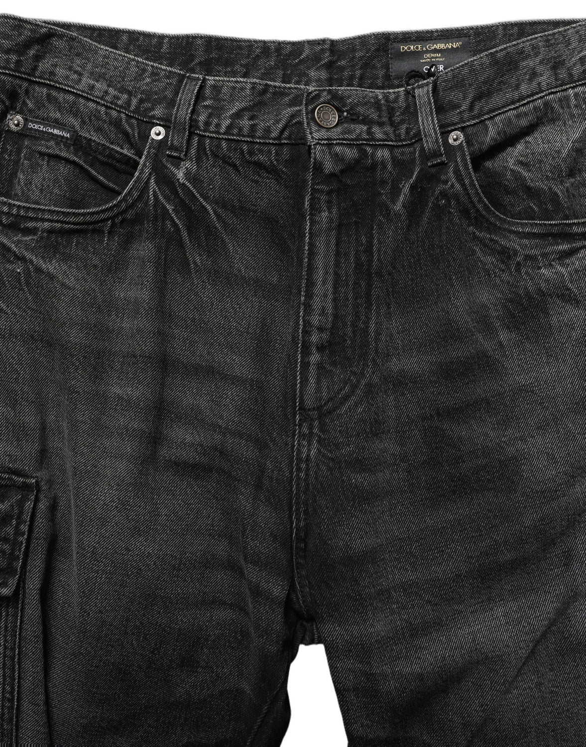 Dark Gray Cotton Baggy Cargo Men Denim Jeans