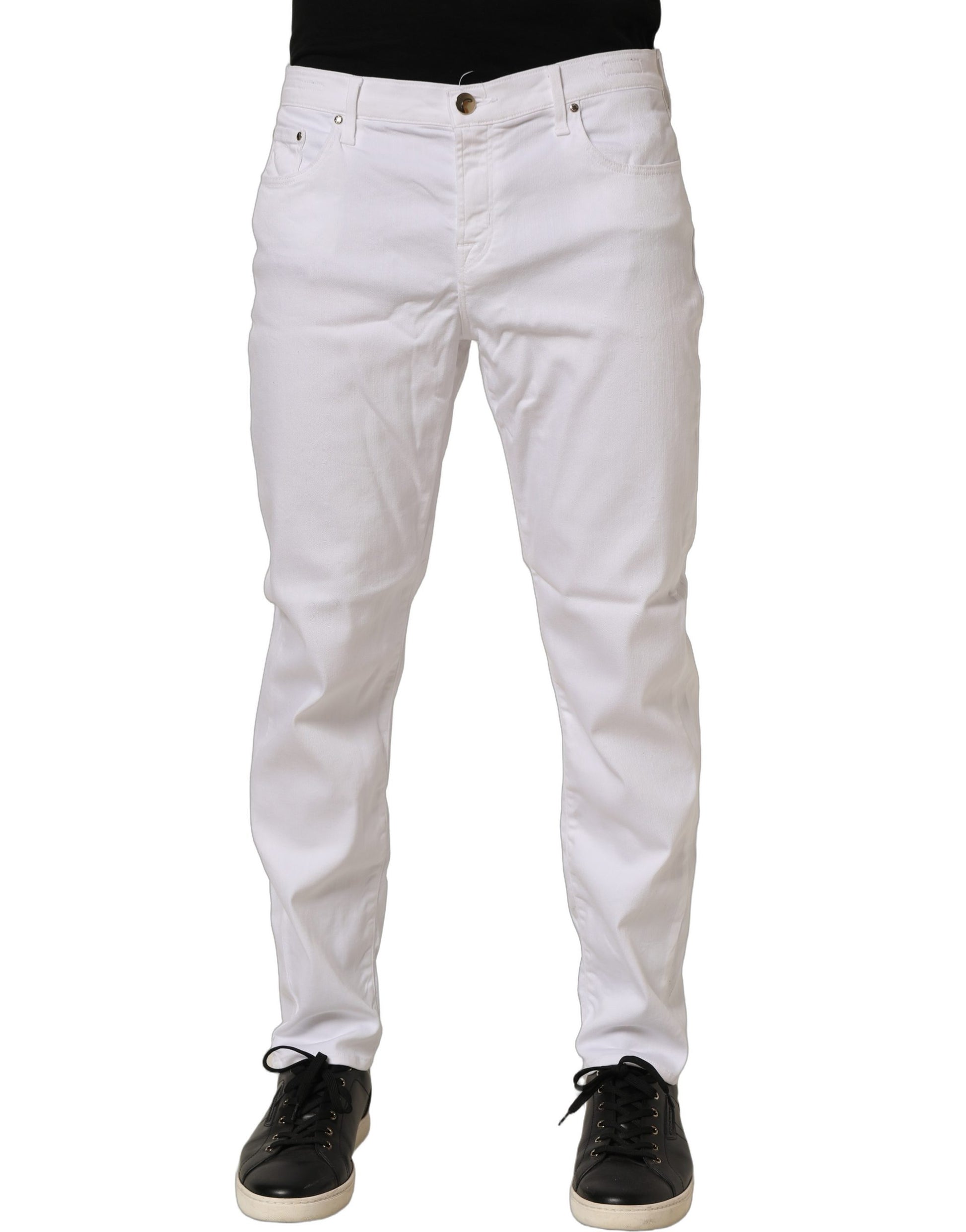 White Skinny Fit Mid Waist Men Denim Trouser Jeans