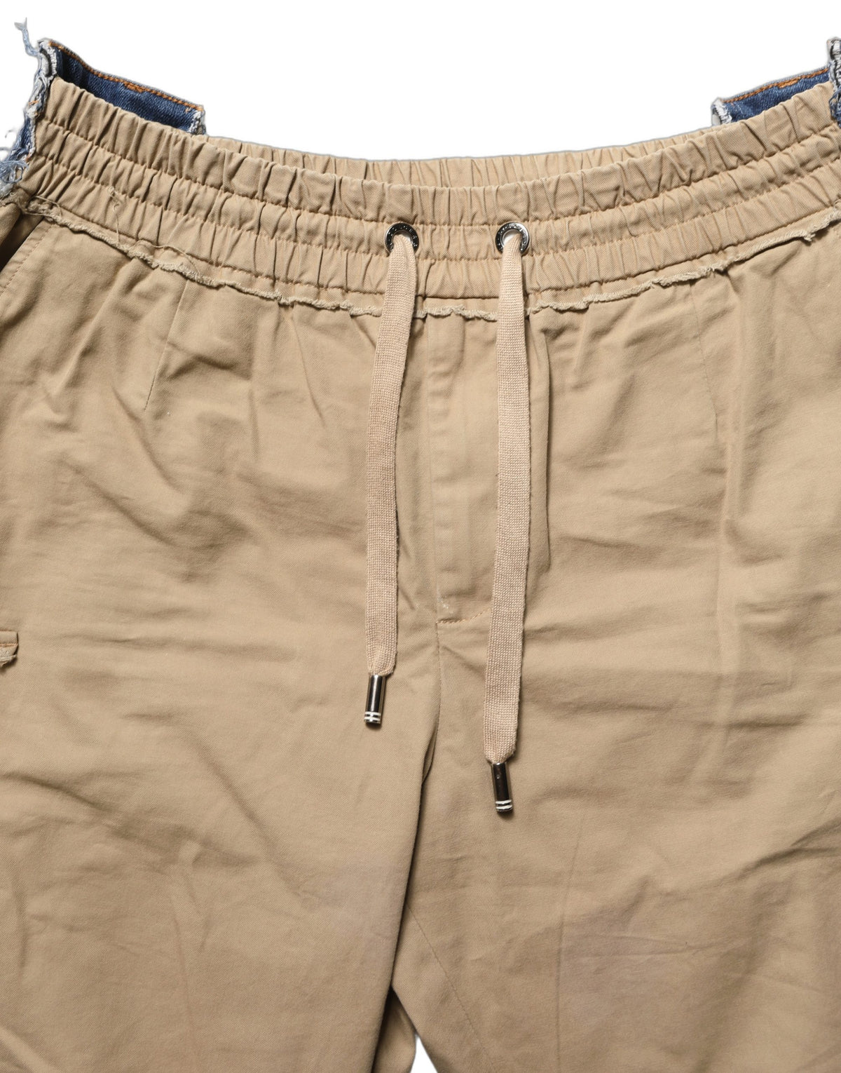 Beige Cotton Cargo Drawstring Trouser Pants