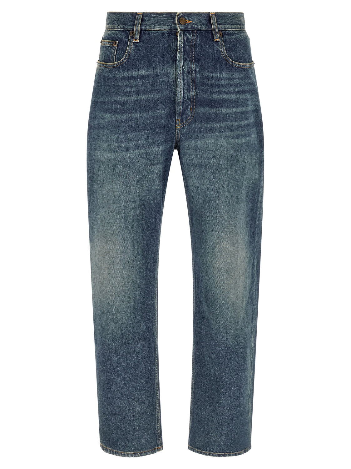 Blue Cotton Straight-Leg Jeans