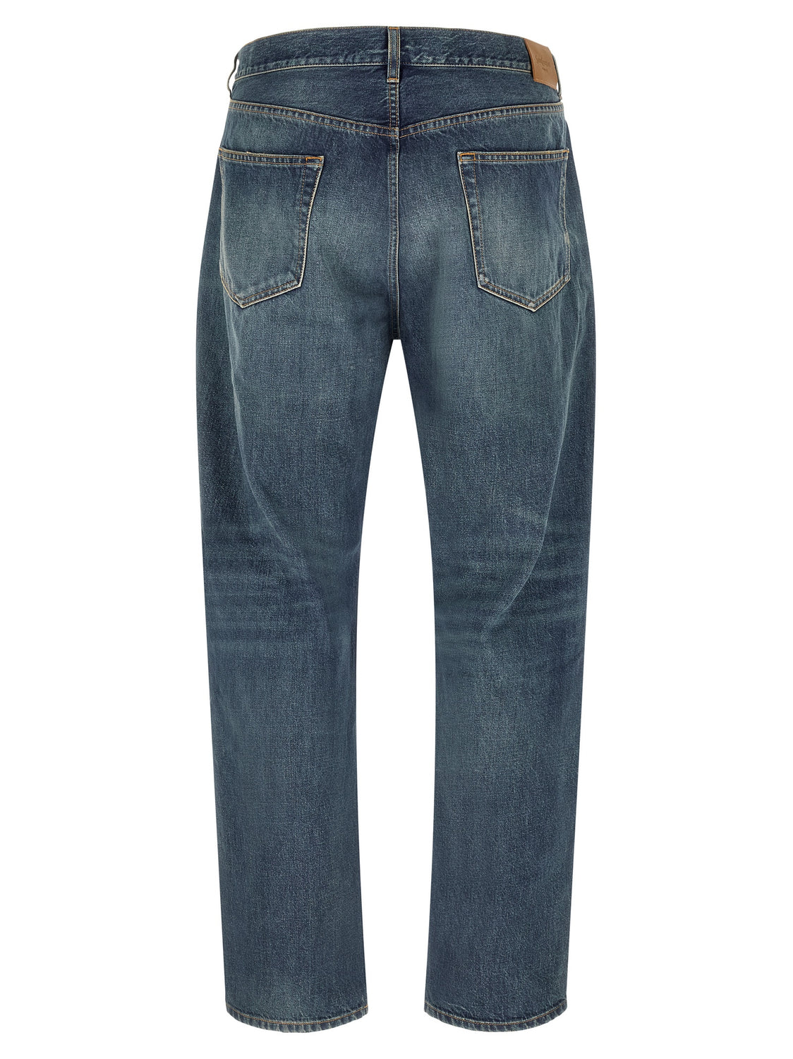 Blue Cotton Straight-Leg Jeans