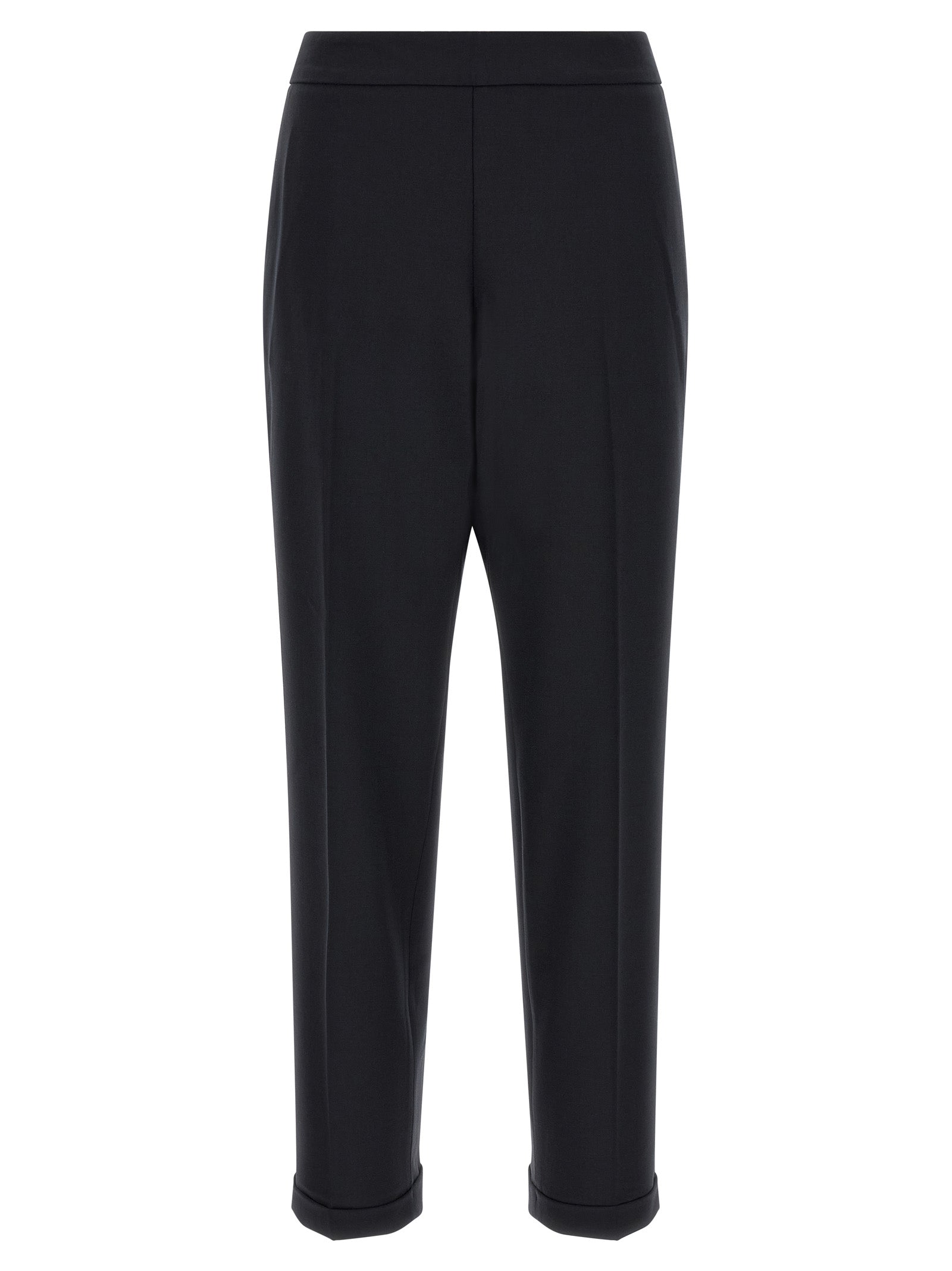 Black Polyester Cropped Pants