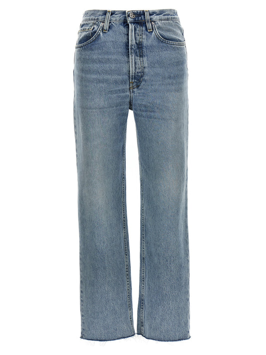 Blue Cotton Straight-Leg Jeans