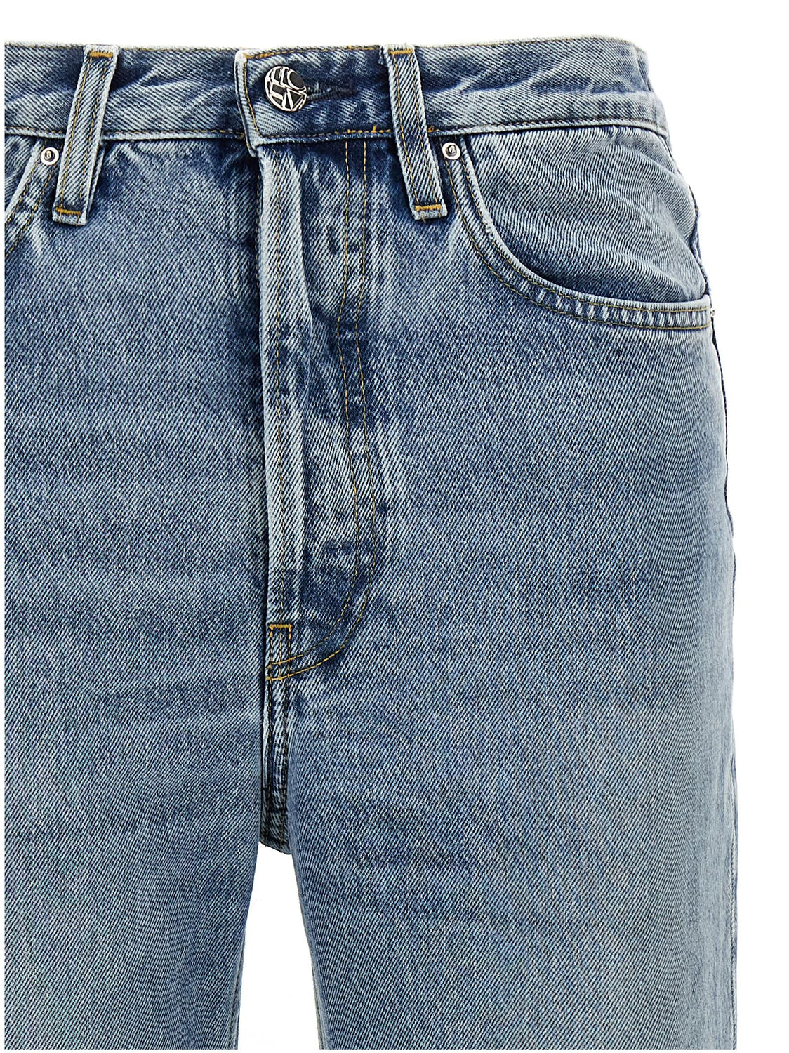 Blue Cotton Straight-Leg Jeans