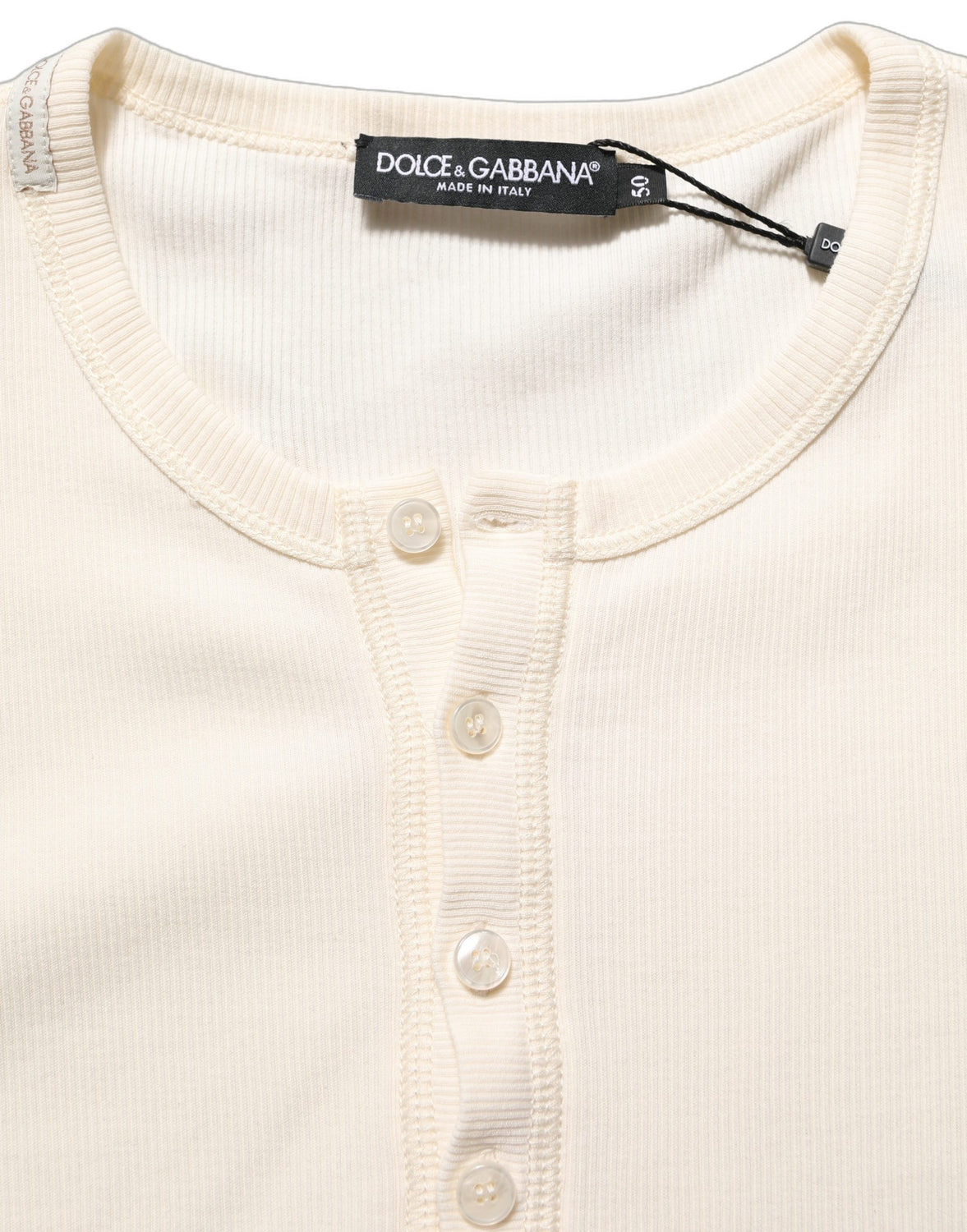 Off White Cotton Henley Long Sleeves T-shirt