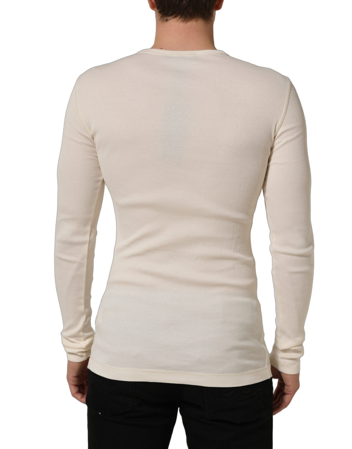 Off White Cotton Henley Long Sleeves T-shirt