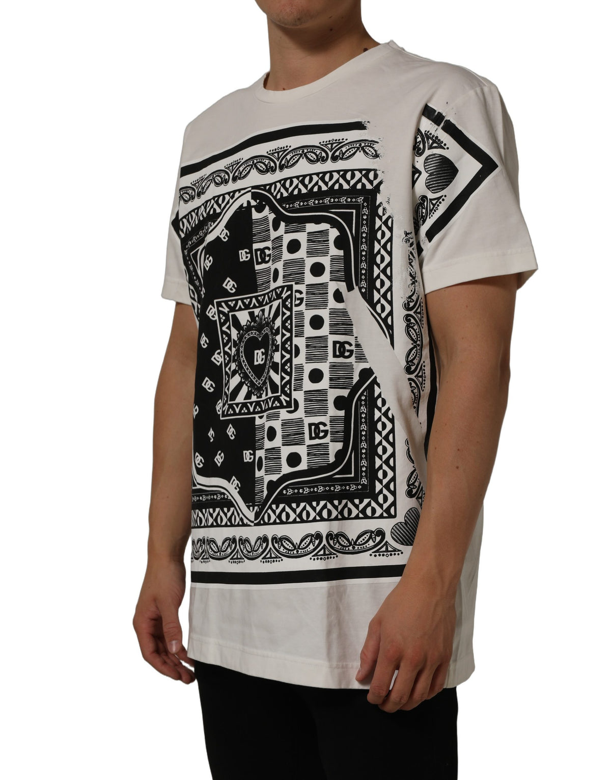 White Bandana Print Cotton CrewNeck T-shirt
