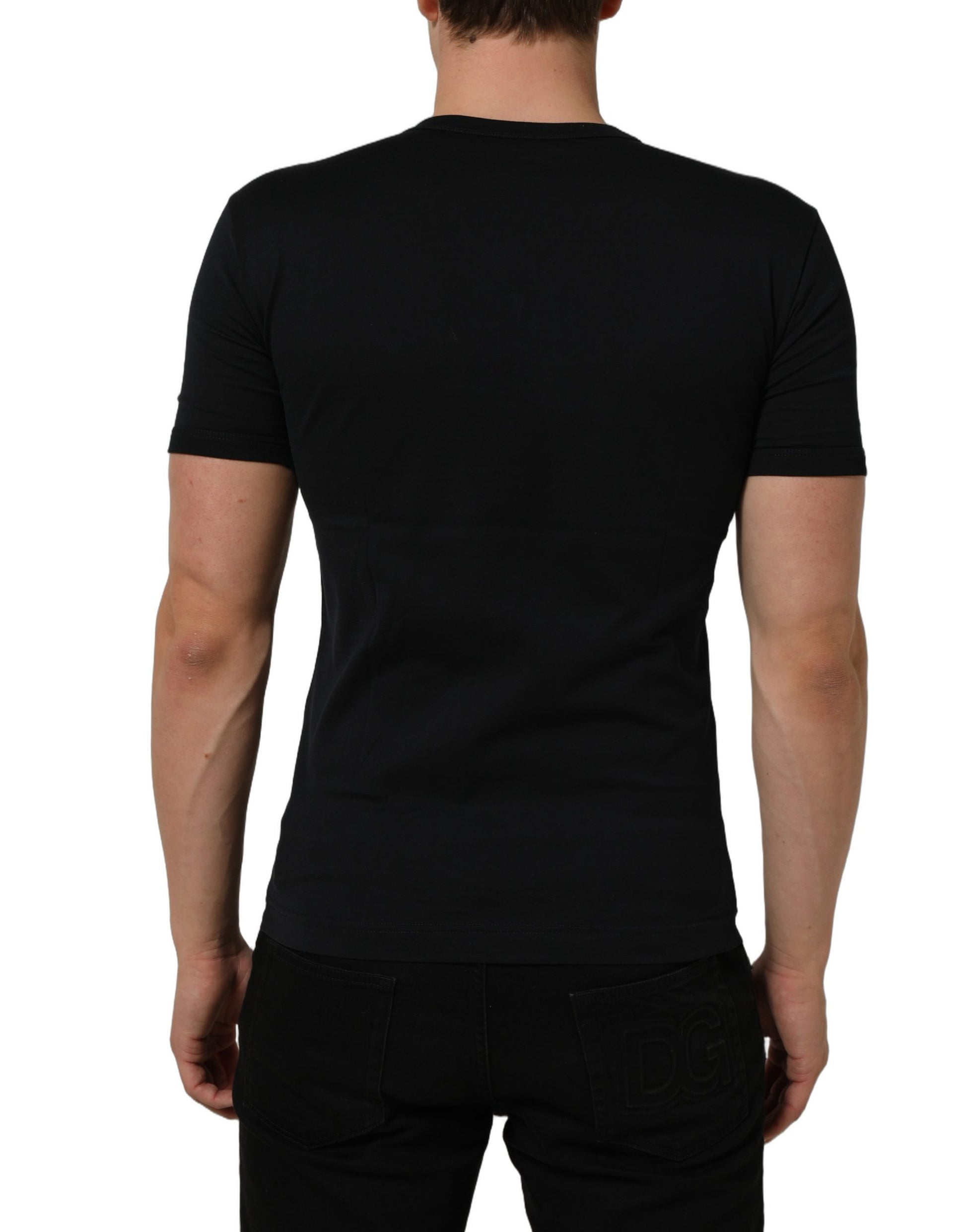 Dark Blue Cotton V-Neck Short Sleeve T-shirt