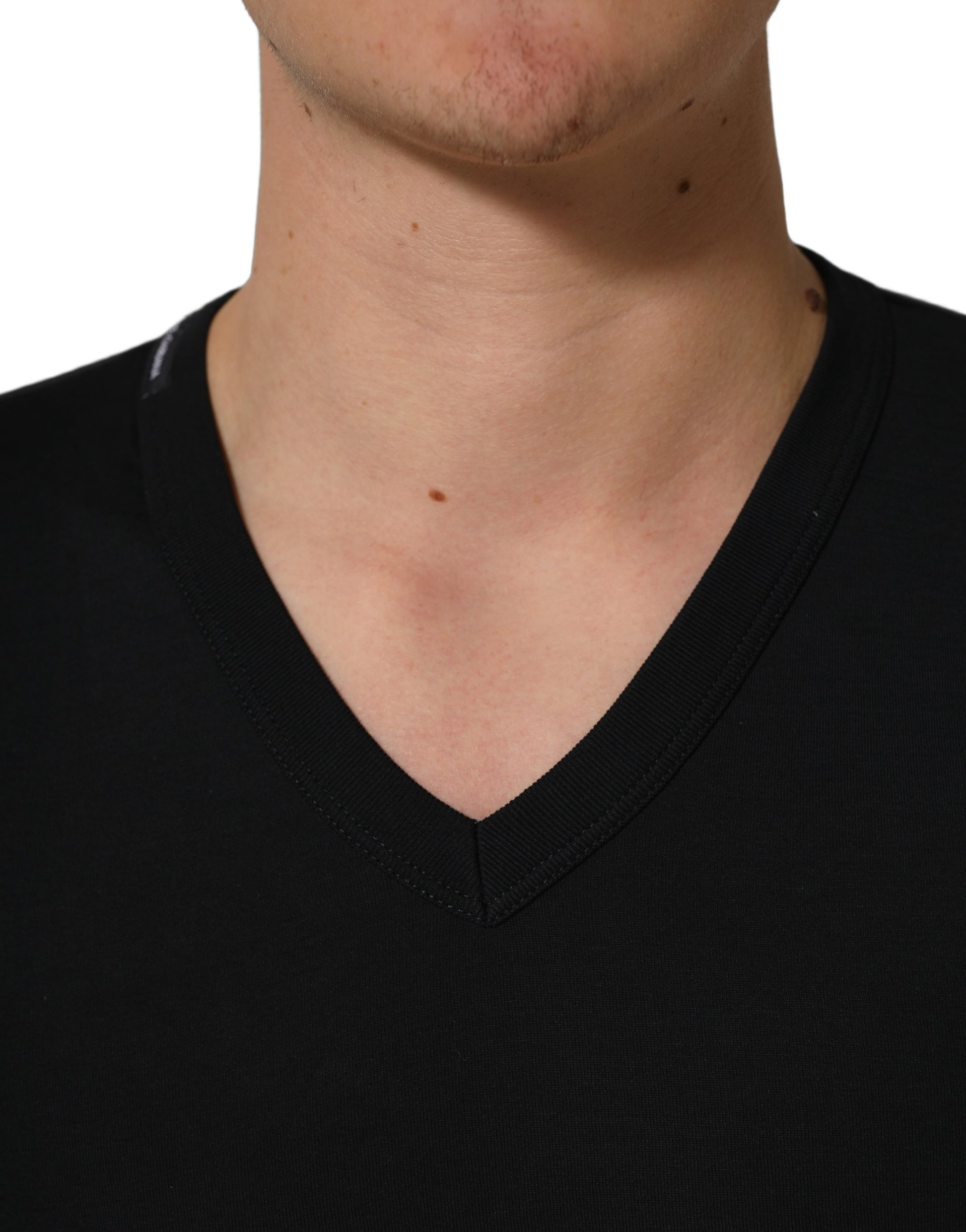 Dark Blue Cotton V-Neck Short Sleeve T-shirt