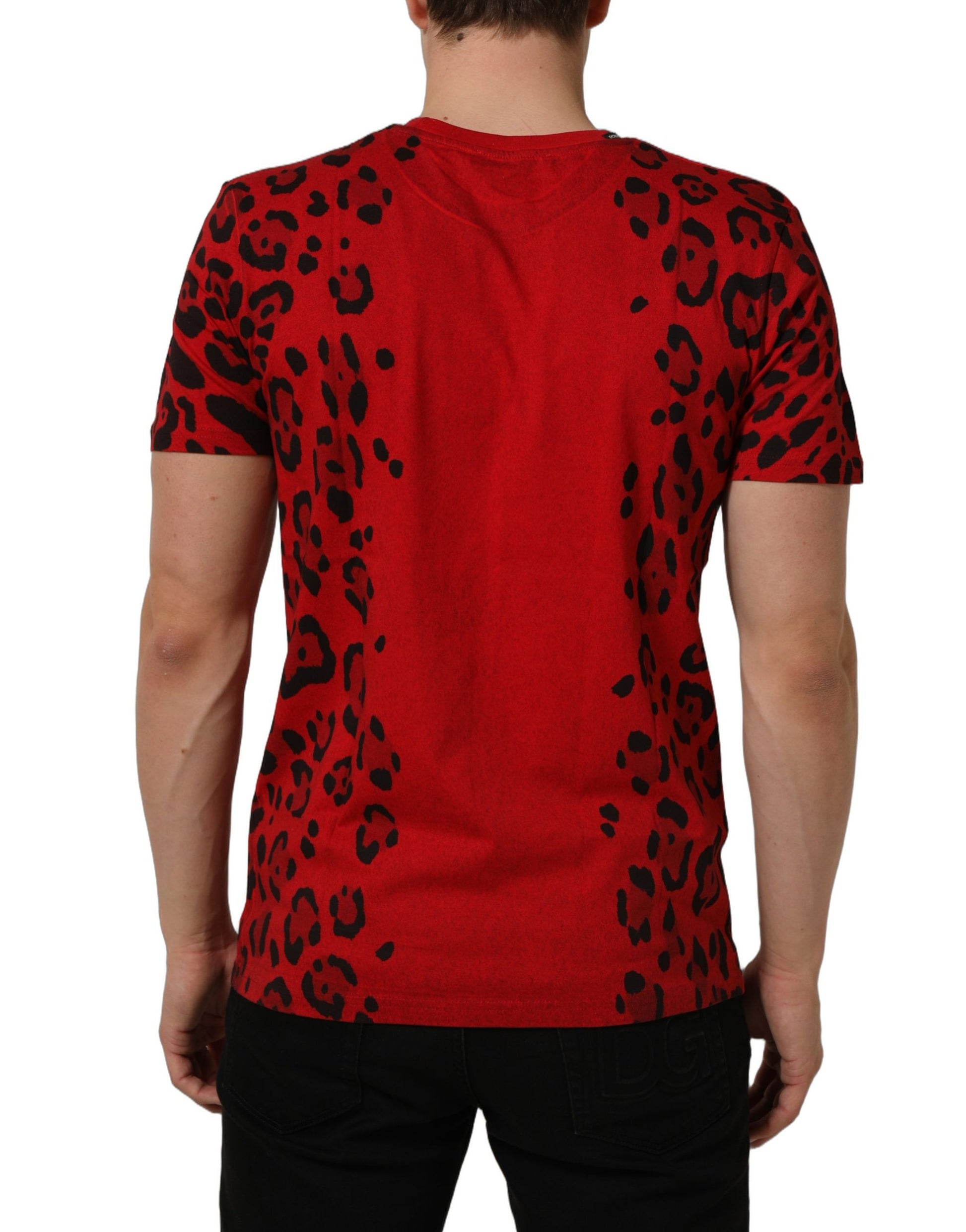 Red Leopard Print Short Sleeved Men T-shirt