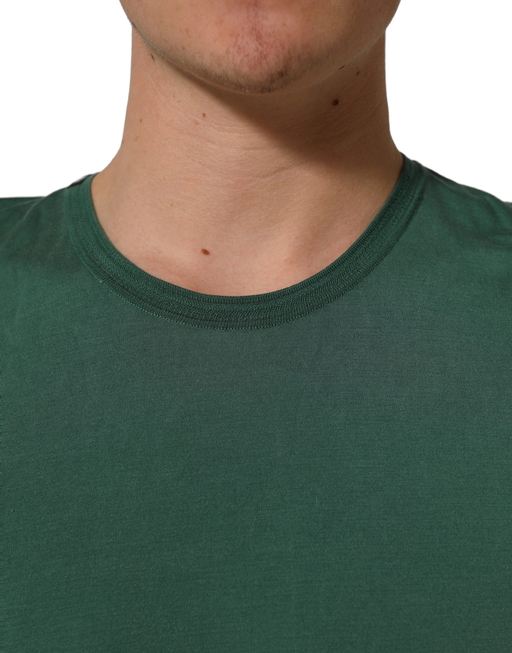 Green Silk Crew Neck Short Sleeves T-shirt