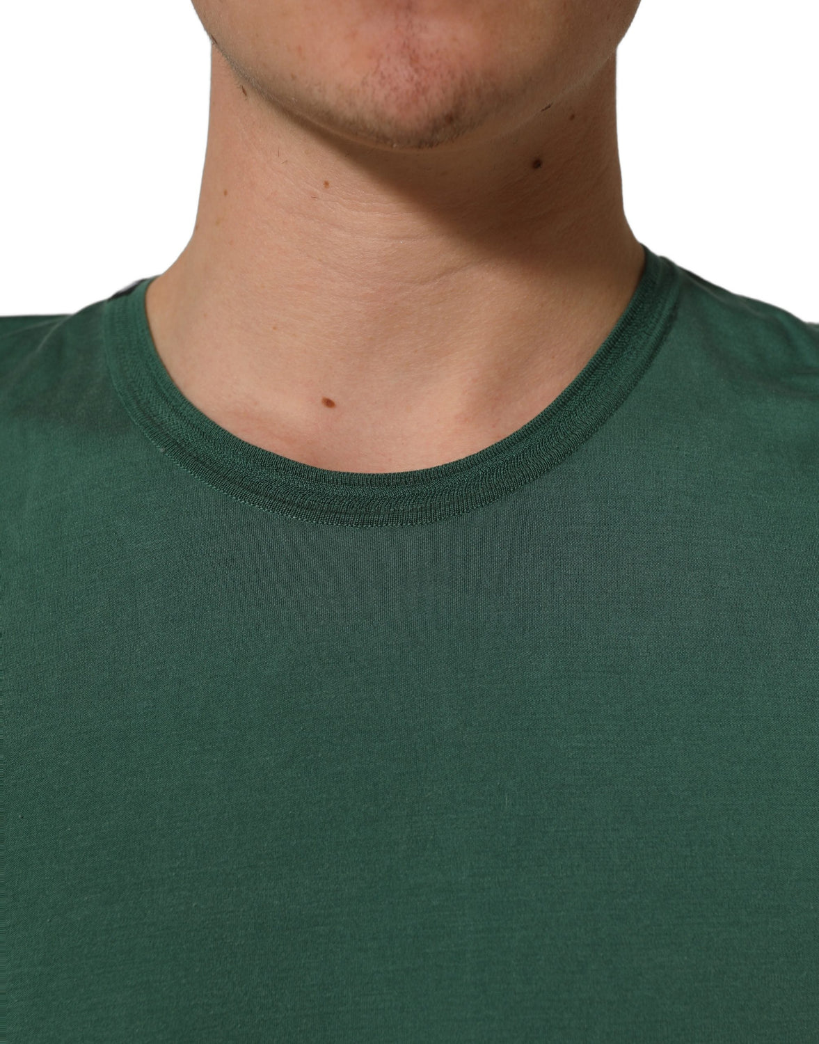Green Silk Crew Neck Short Sleeves T-shirt