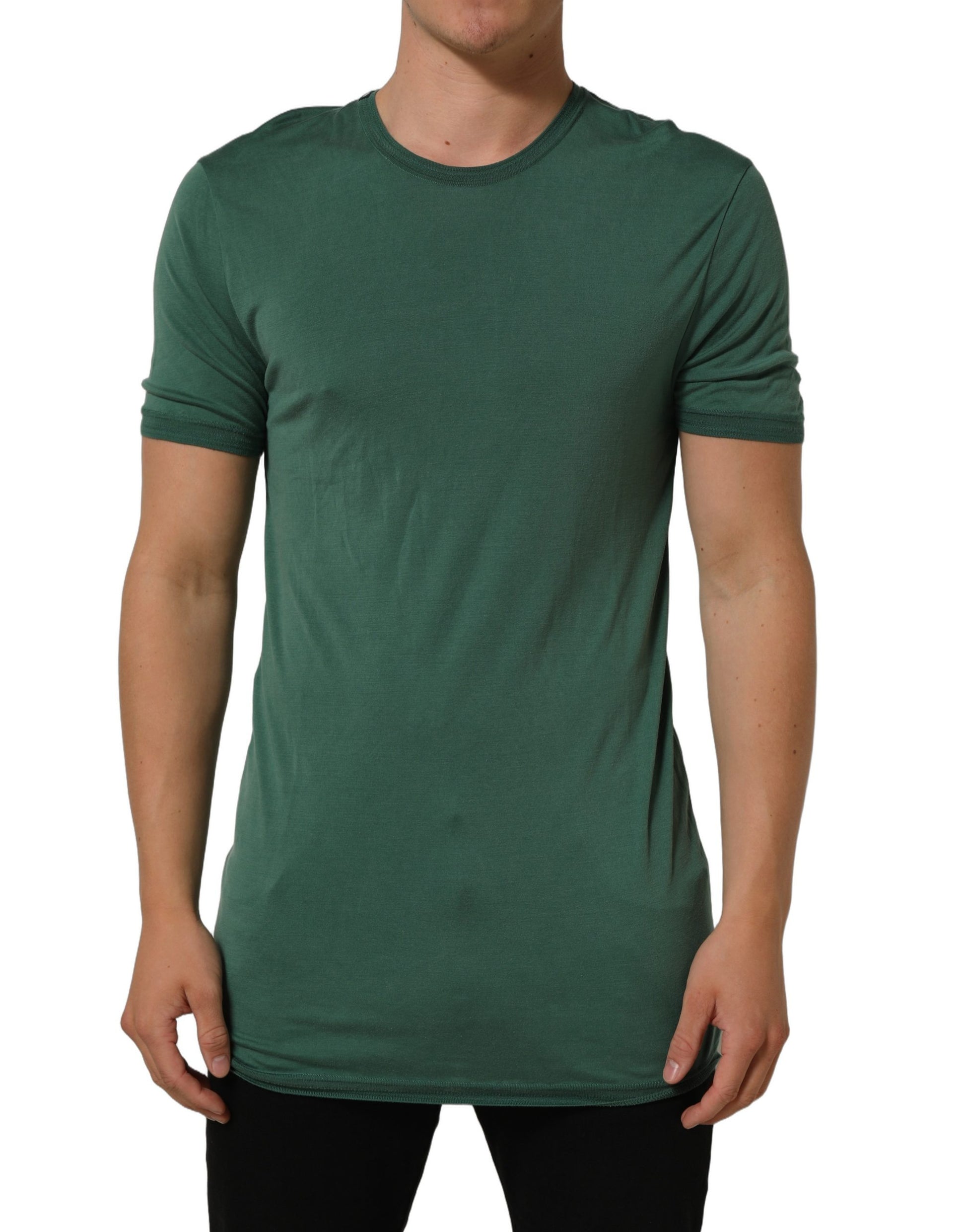 Green Silk Crew Neck Short Sleeves T-shirt