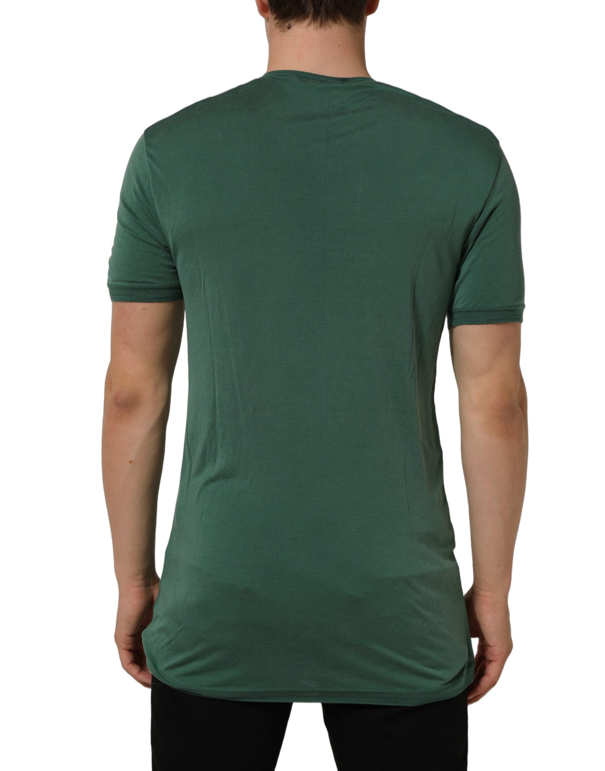 Green Silk Crew Neck Short Sleeves T-shirt