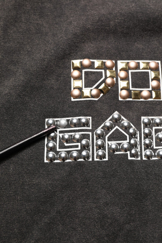 Gray Cotton Logo Stud Embellished T-shirt