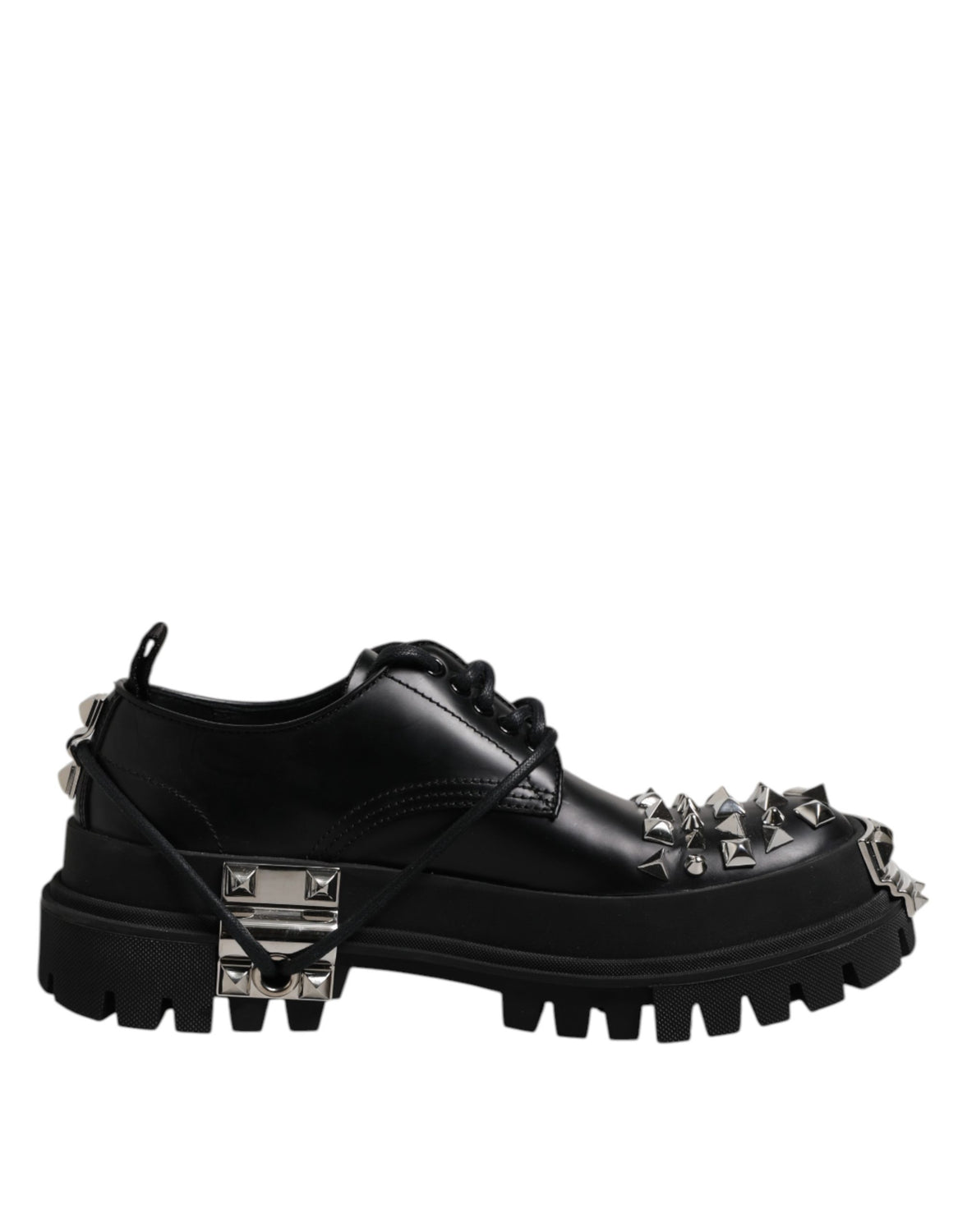Black Studded Leather Hi-Trekking Derby Men Shoes