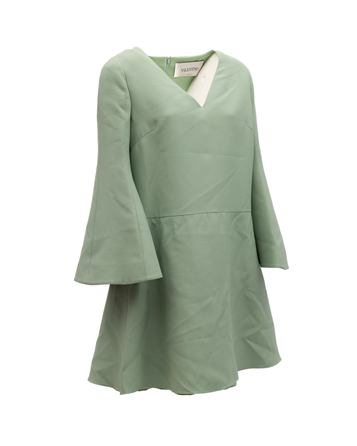 Sage Green V-Neck Dress with Bell Sleeves