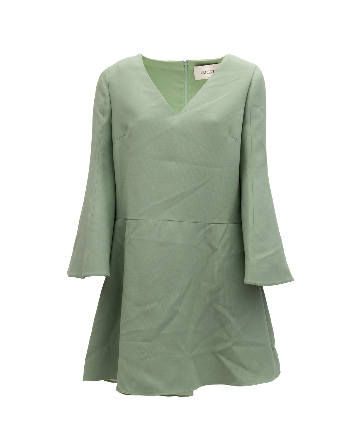 Sage Green V-Neck Dress with Bell Sleeves