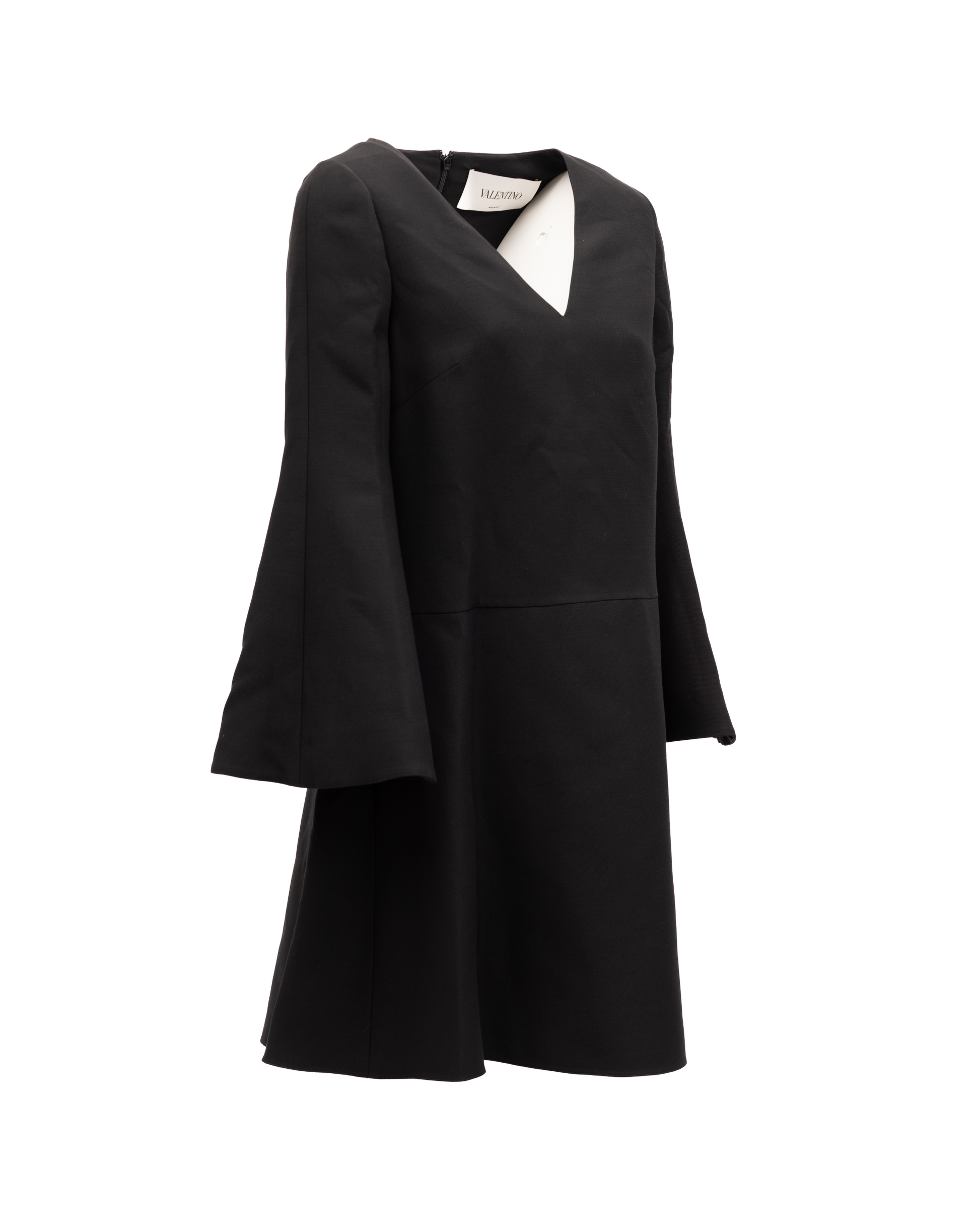 Black V-Neck Dress with Flared Sleeves