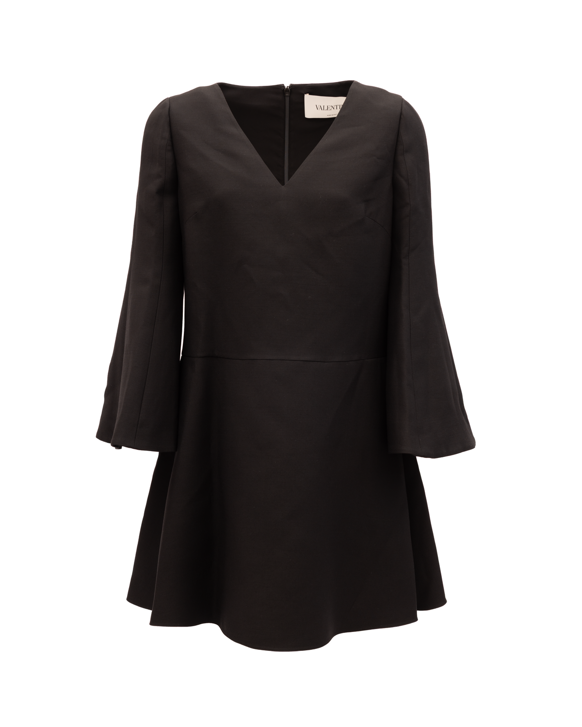 Black V-Neck Dress with Flared Sleeves
