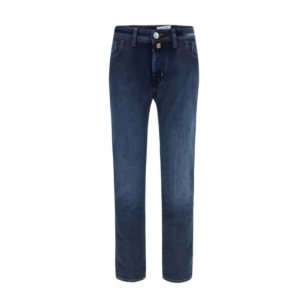 Blue Cotton Tapered Jeans