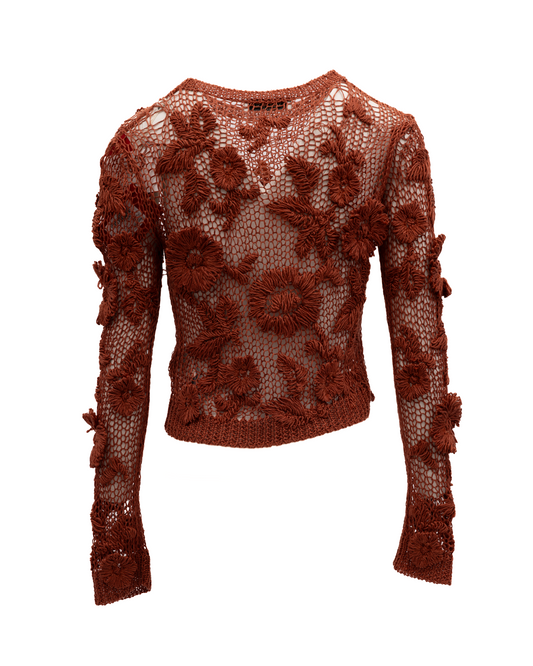 Rust Crochet Floral Top
