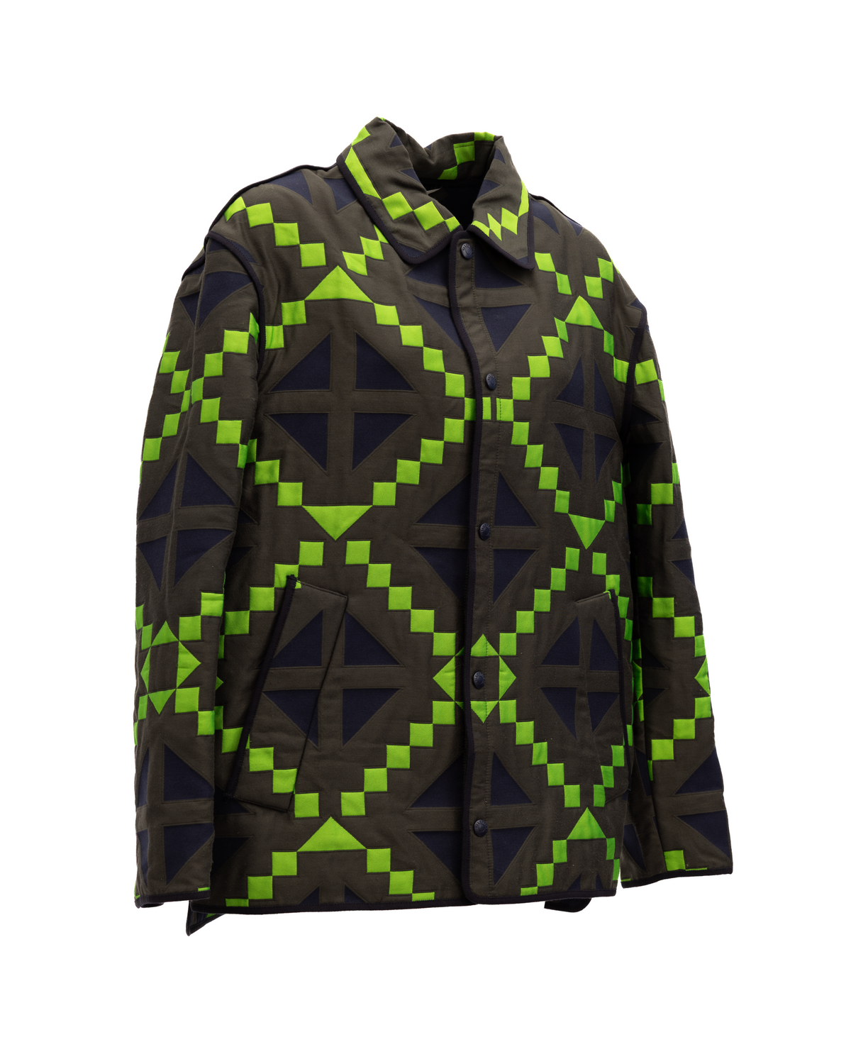 Green Geometric Button-Up Jacket