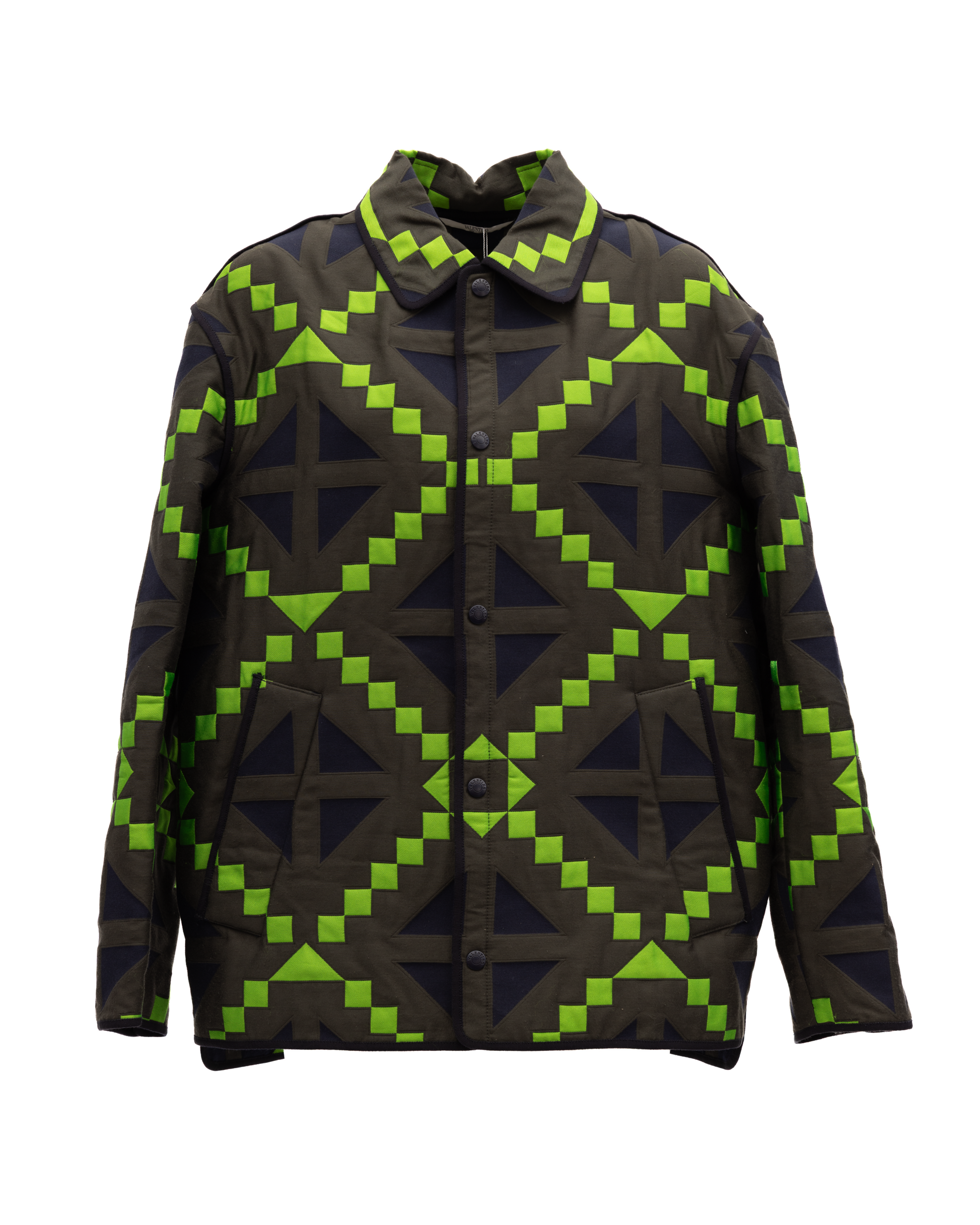 Green Geometric Button-Up Jacket