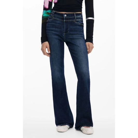 Blue Cotton Flared Jeans
