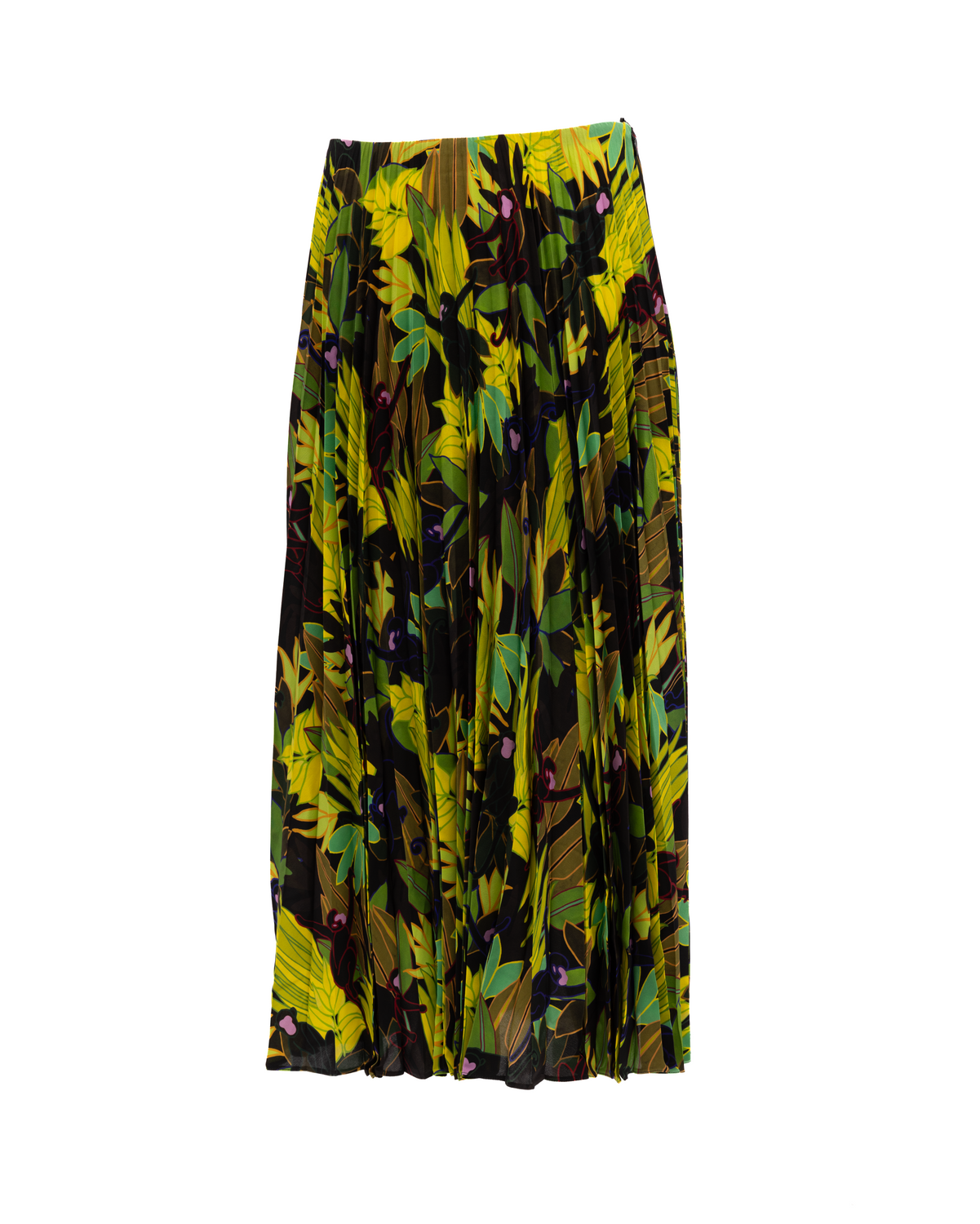 Green Print Pleated Skirt