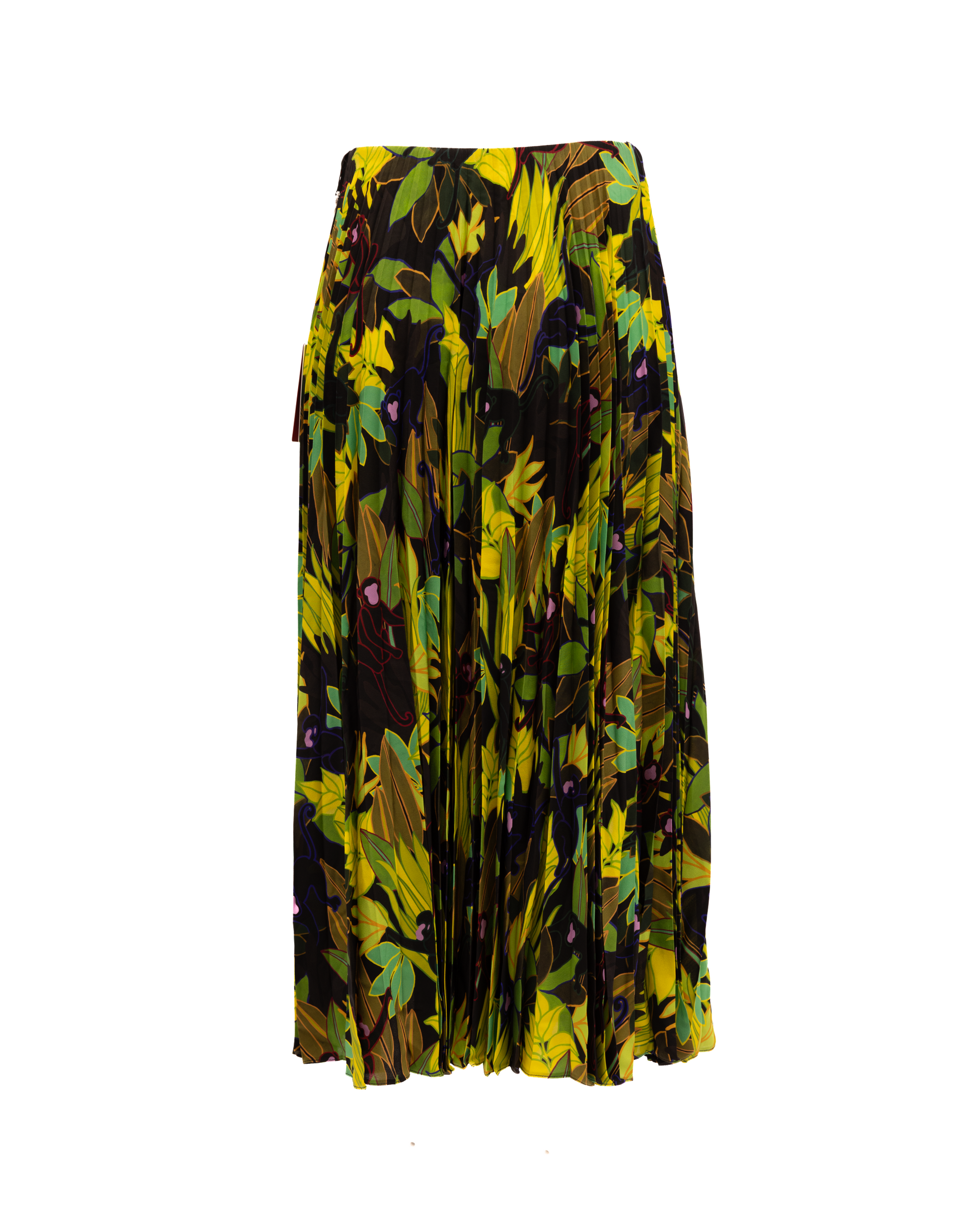 Green Print Pleated Skirt