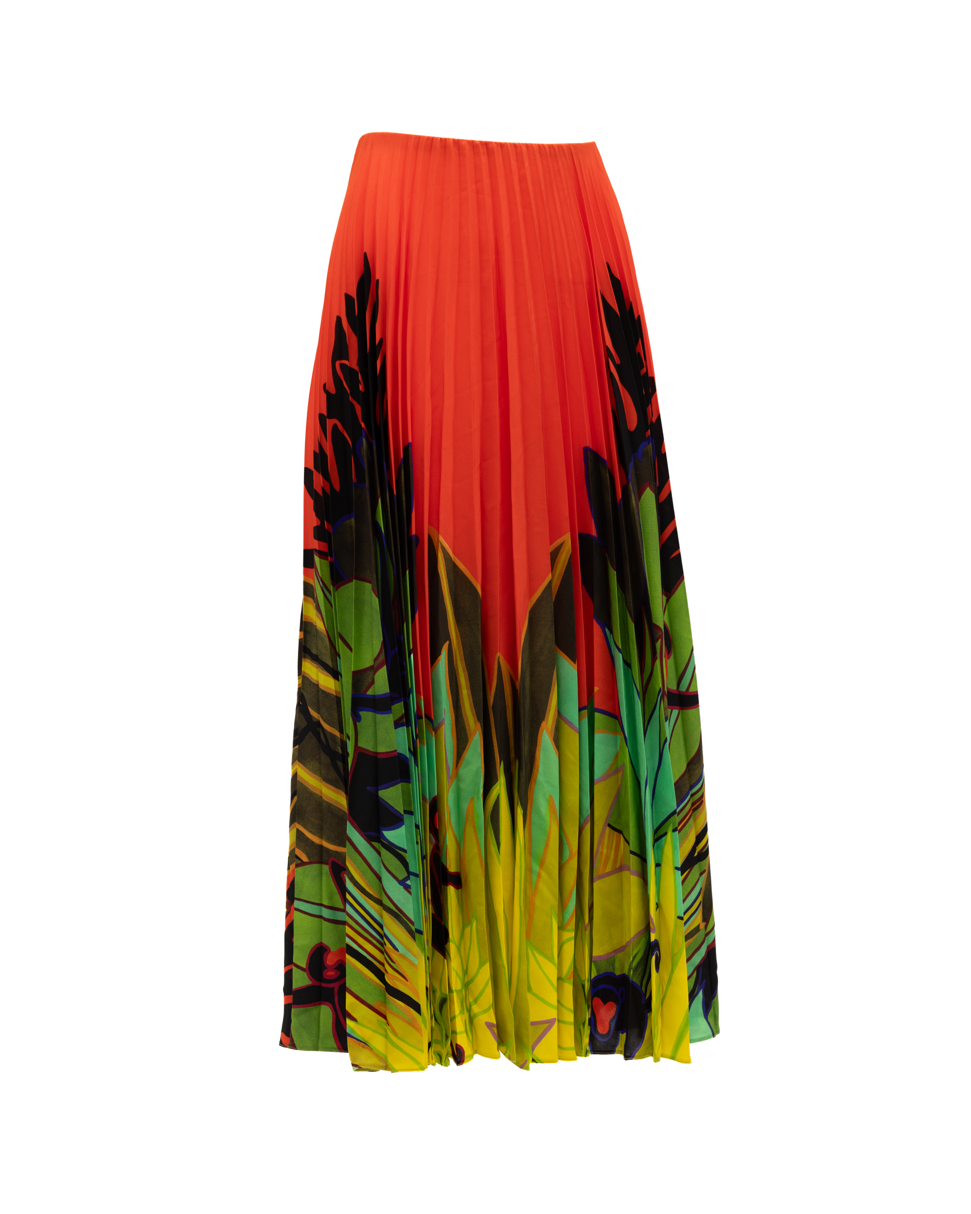Orange Pleated Floral Skirt