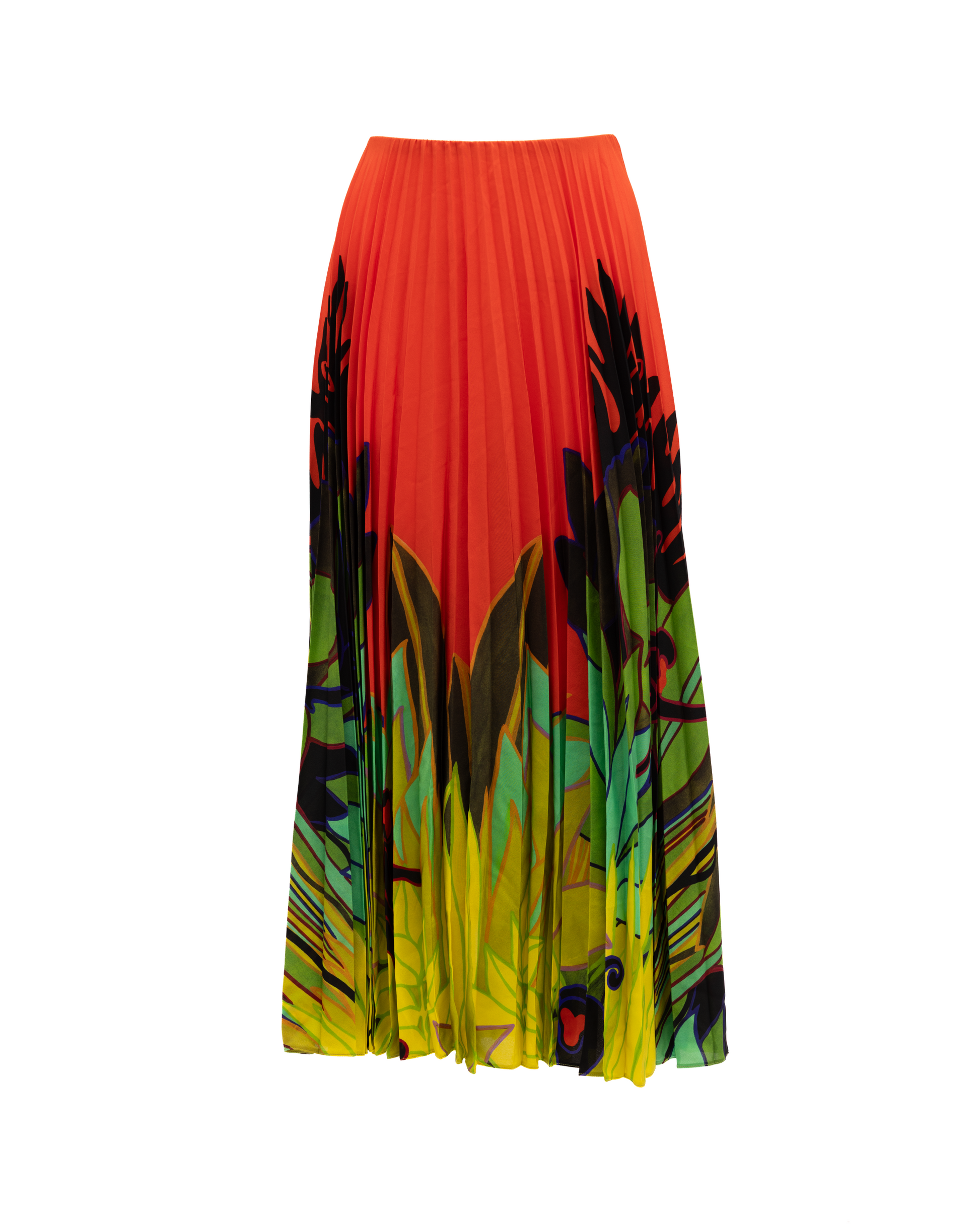 Orange Pleated Floral Skirt