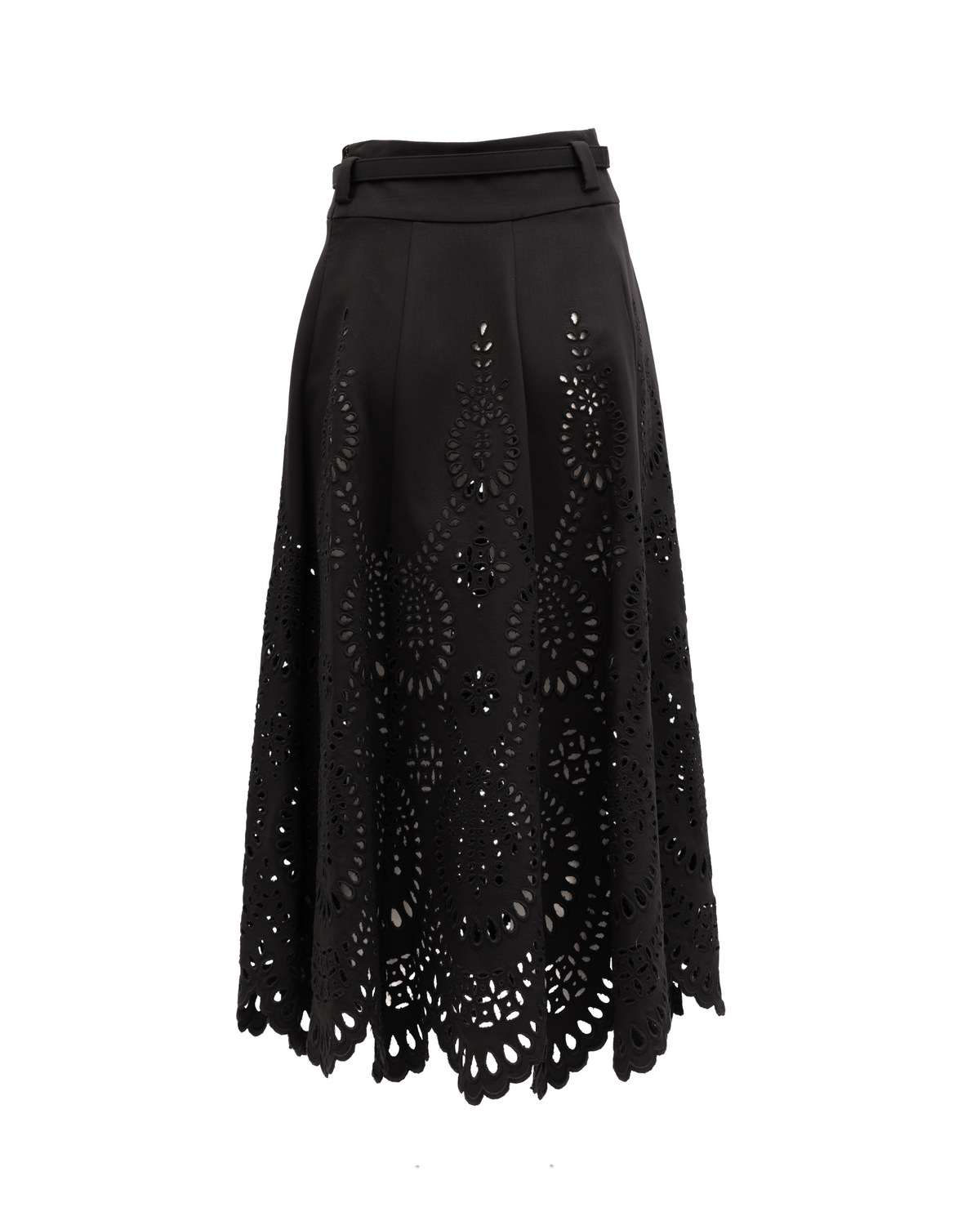 Cut-Out Floral Midi Black Skirt
