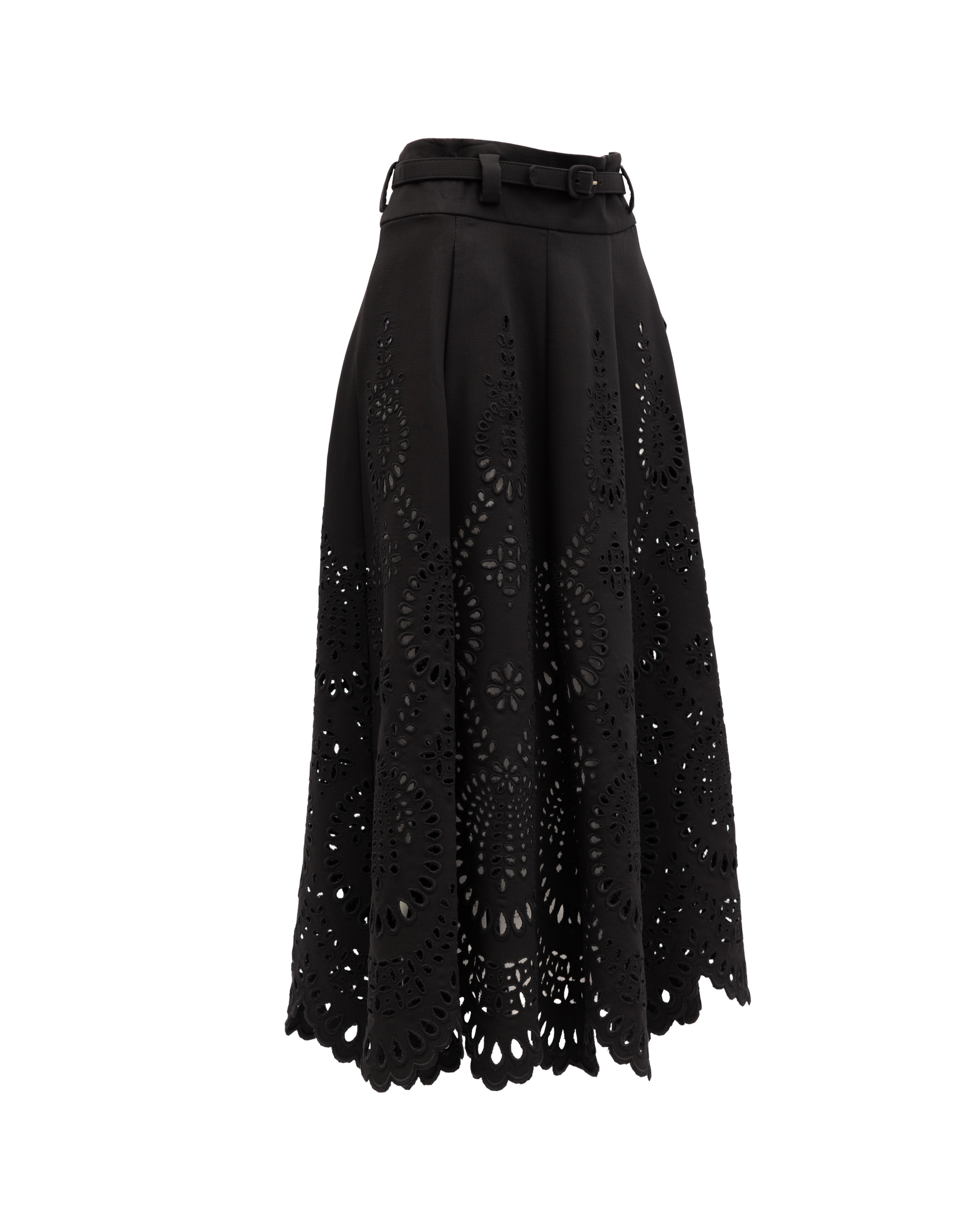 Cut-Out Floral Midi Black Skirt