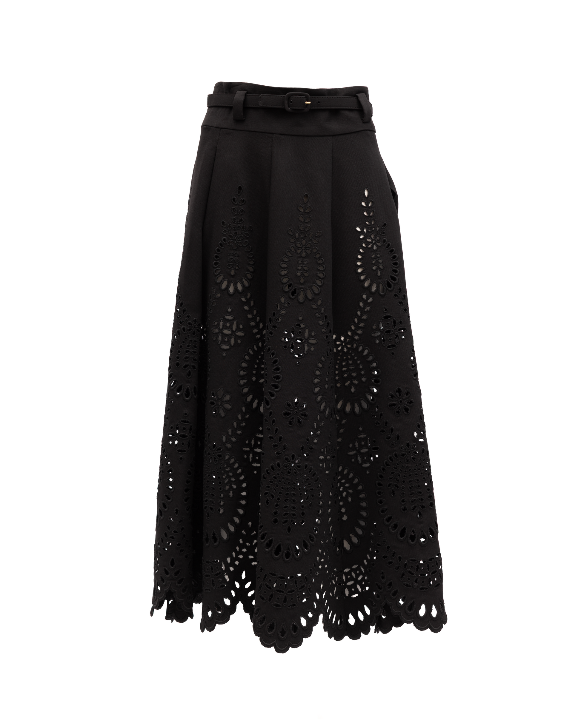 Cut-Out Floral Midi Black Skirt