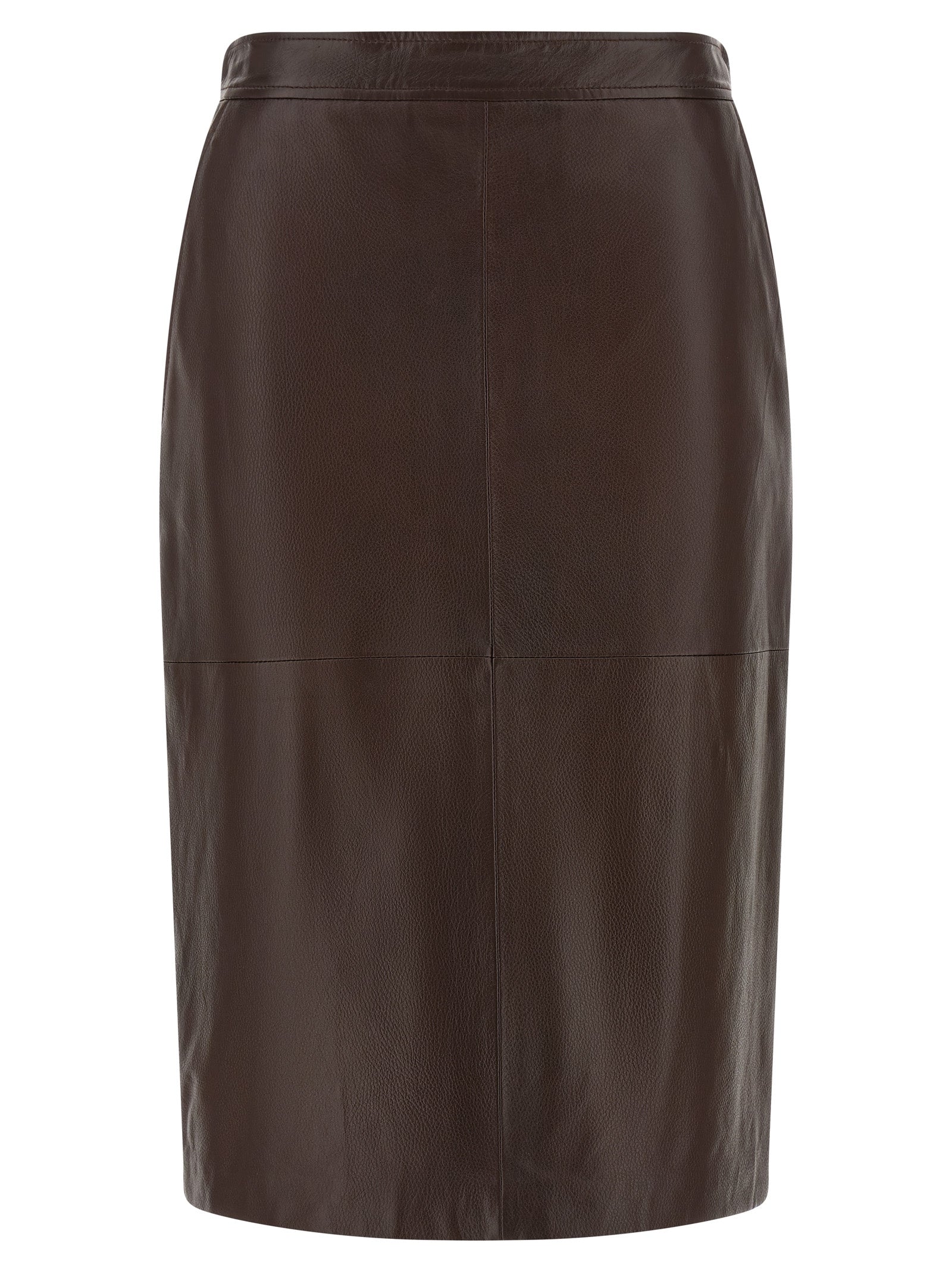 Brown Lamb Leather Midi Skirt