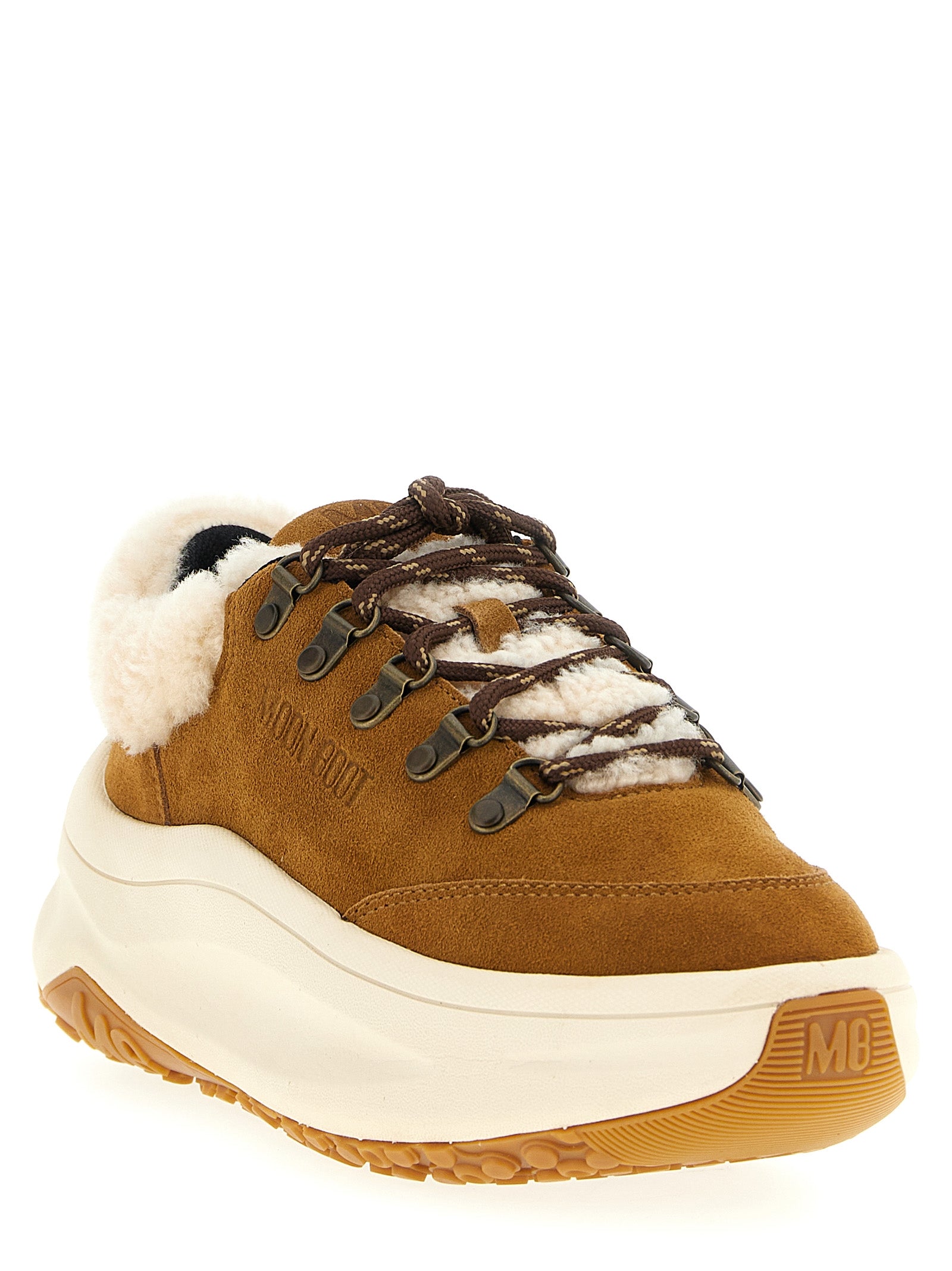 Beige Leather Chunky Sneakers