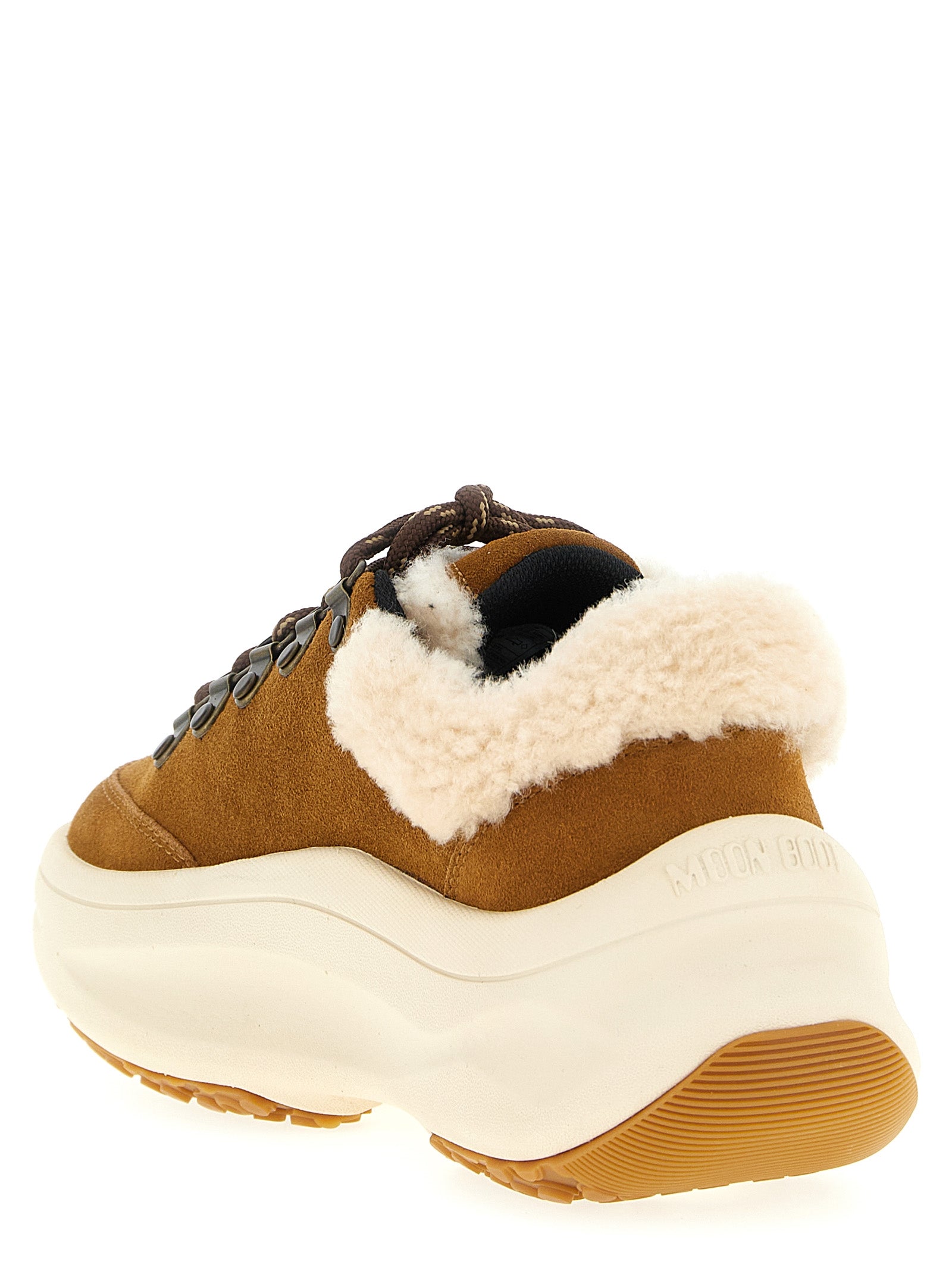 Beige Leather Chunky Sneakers