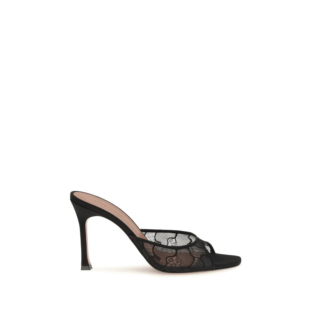 Black Cotton Stiletto Heel Sandals