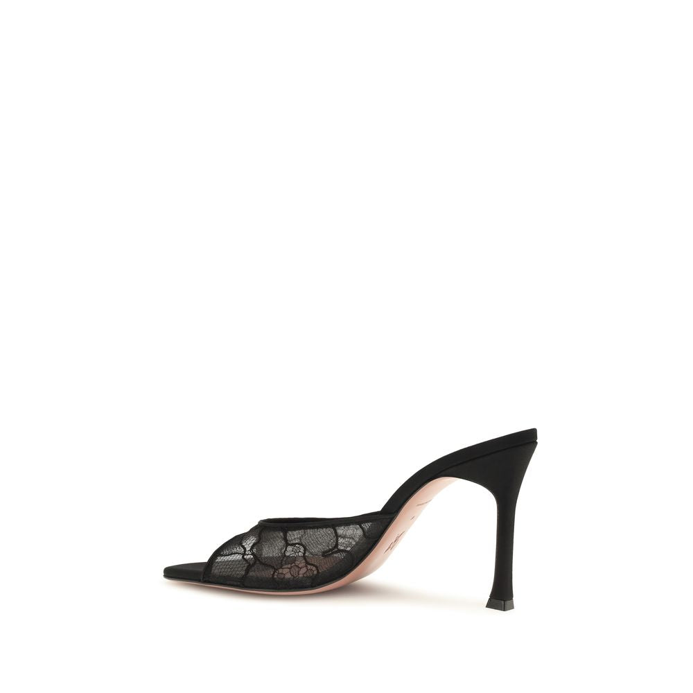 Black Cotton Stiletto Heel Sandals