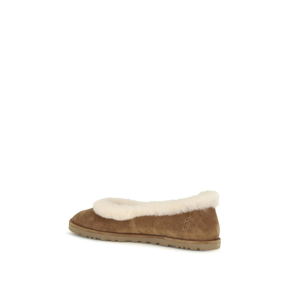 Beige Calf Leather Bos Taurus Ballet Flats