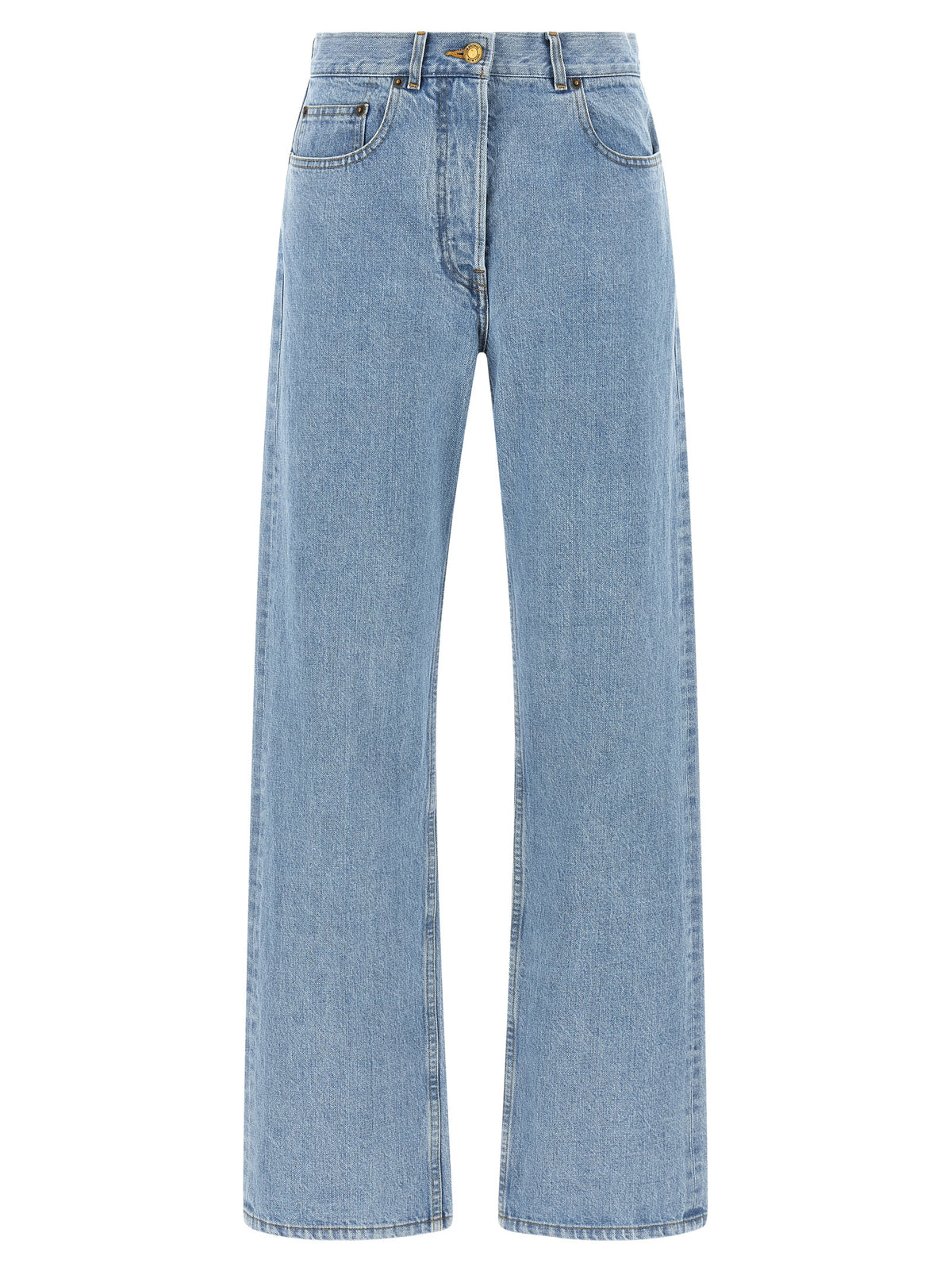 Blue Cotton Straight-Leg Jeans