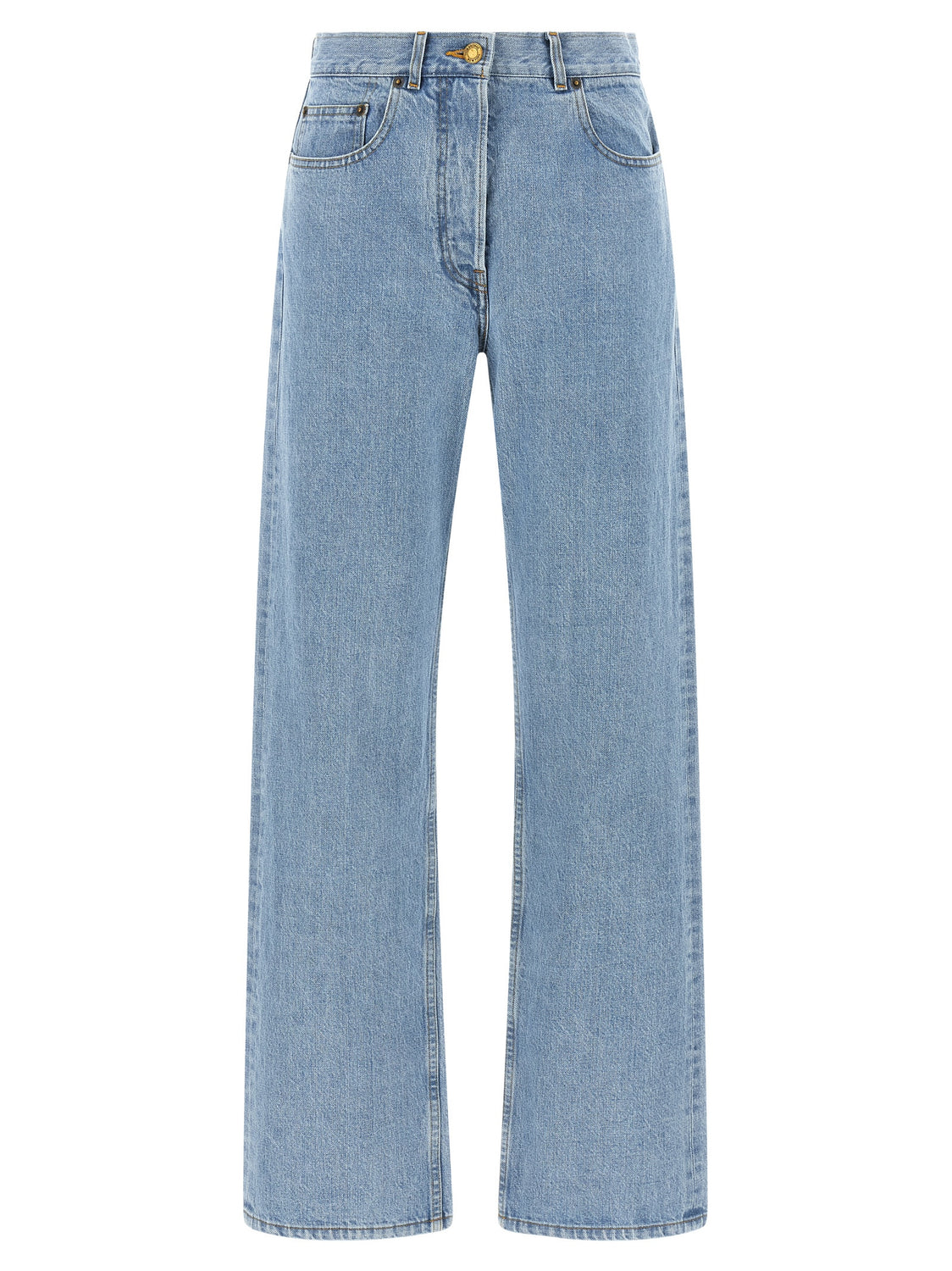 Blue Cotton Straight-Leg Jeans