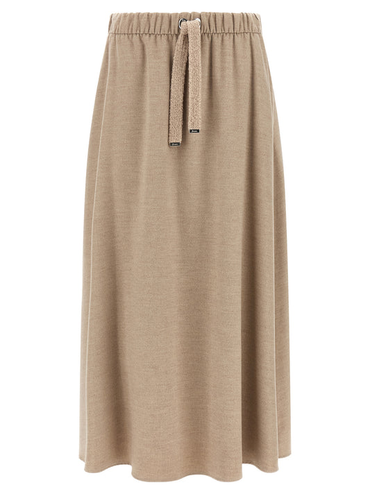 Beige Polyester Midi Skirt