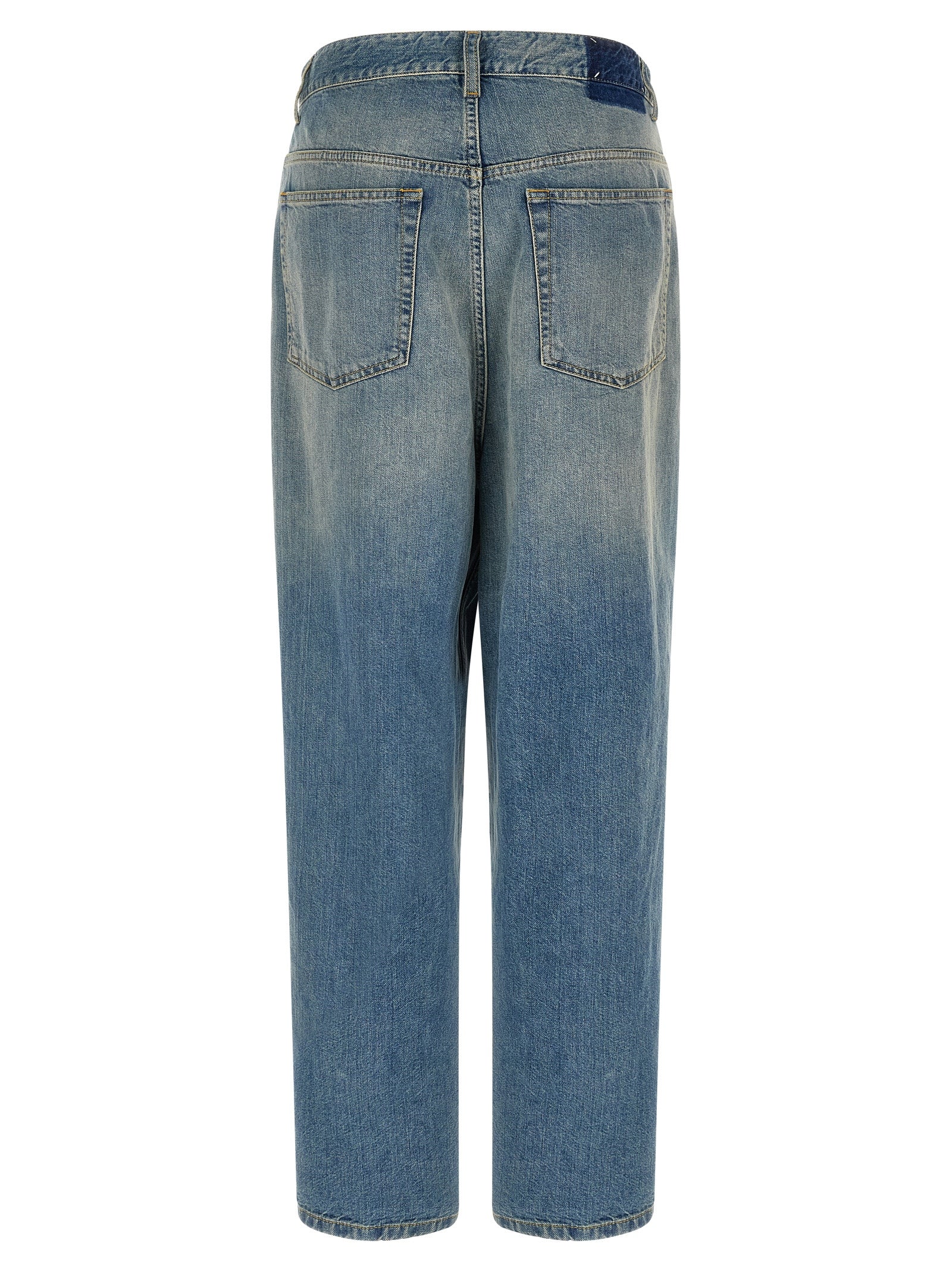 Blue Cotton Straight-Leg Jeans