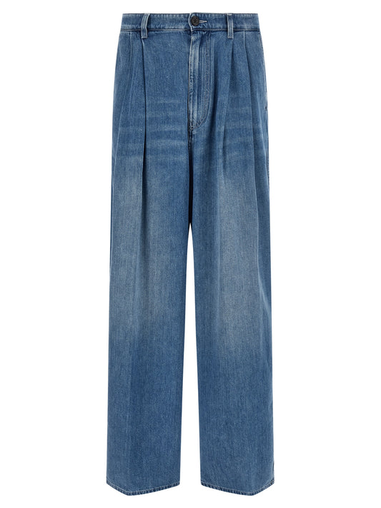 Blue Cotton High-Waisted Jean